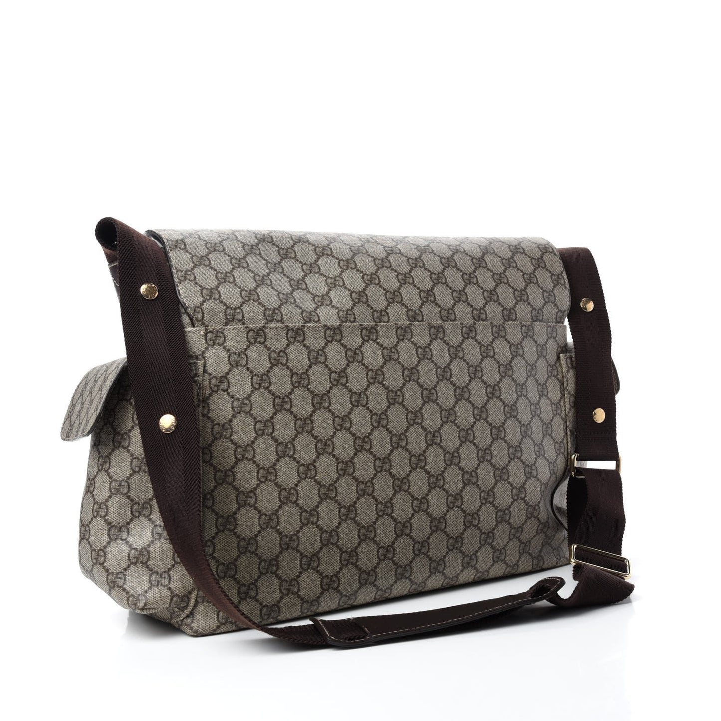 GG Supreme Monogram Selleria Calfskin Messenger Diaper Bag Beige Ebony Cocoa Dark Chocolate