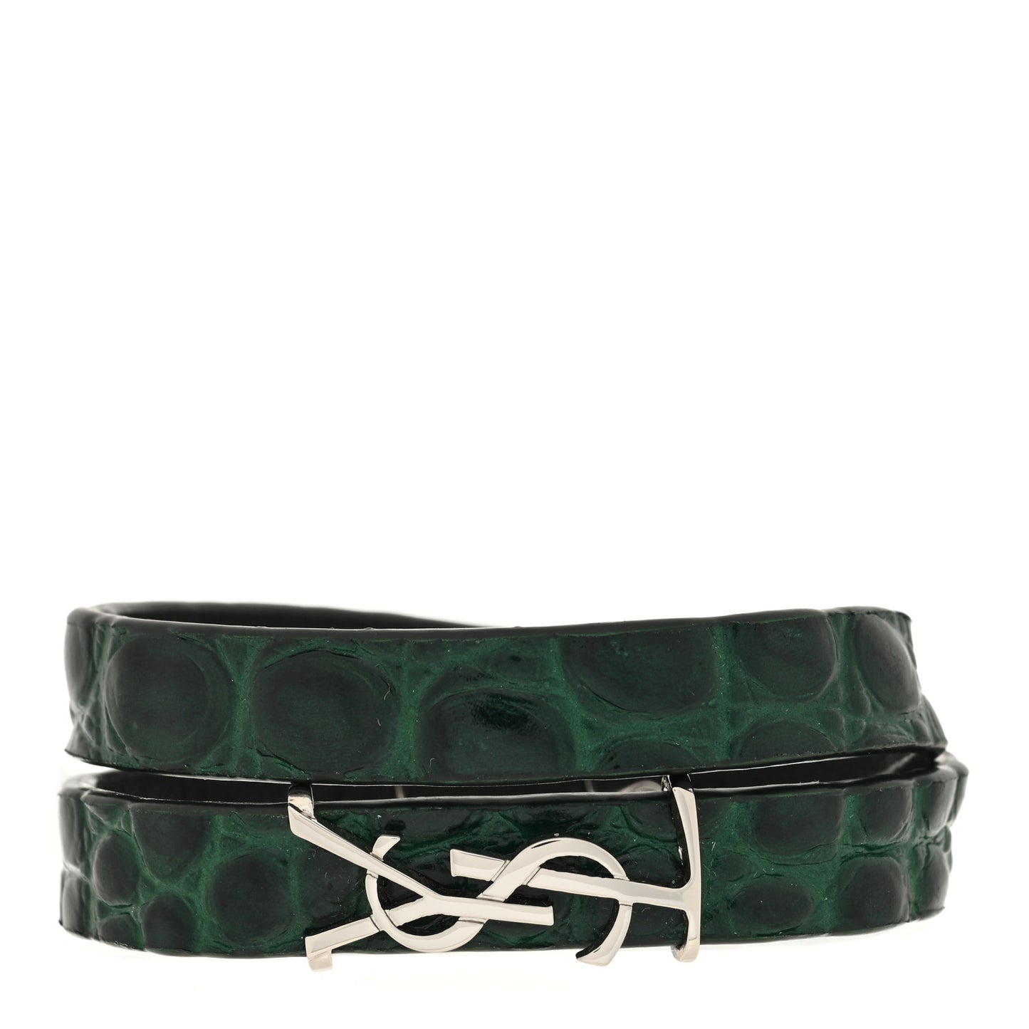 Calfskin Crocodile Embossed Opyum Double Wrap Bracelet M Green