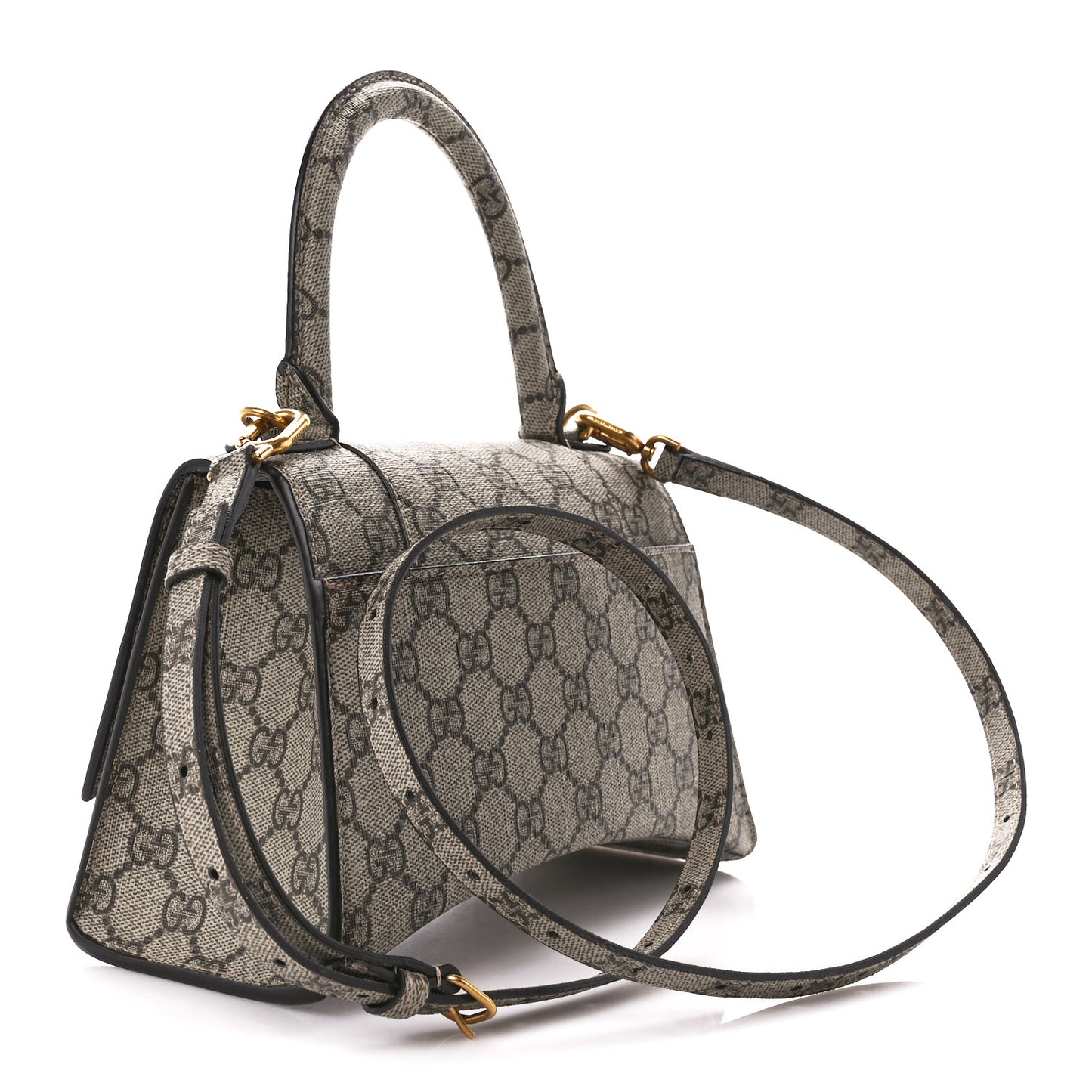 X GUCCI GG Supreme Monogram Small Hourglass Top Handle Bag Beige Ebony