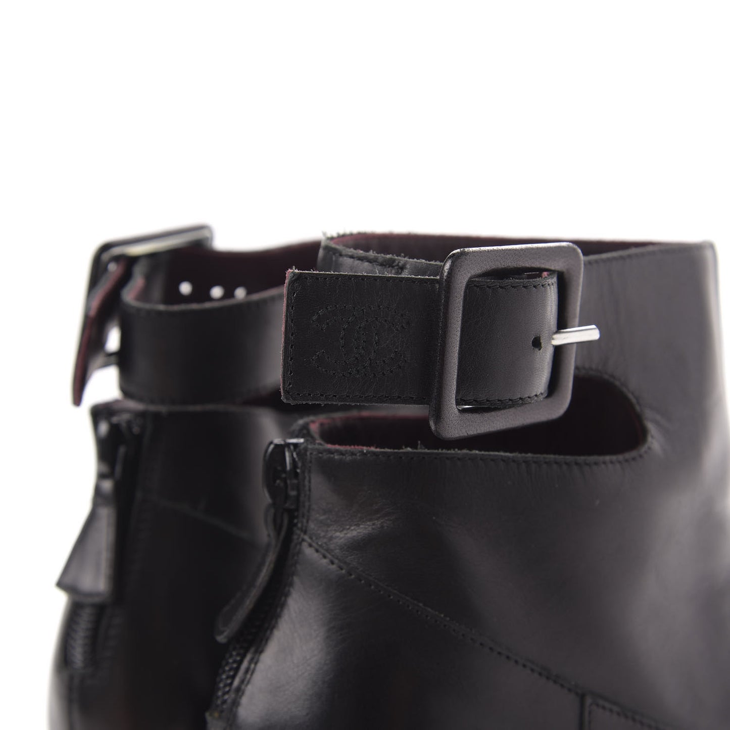 Lambskin Cap Toe Short Boots 39 Black Beige