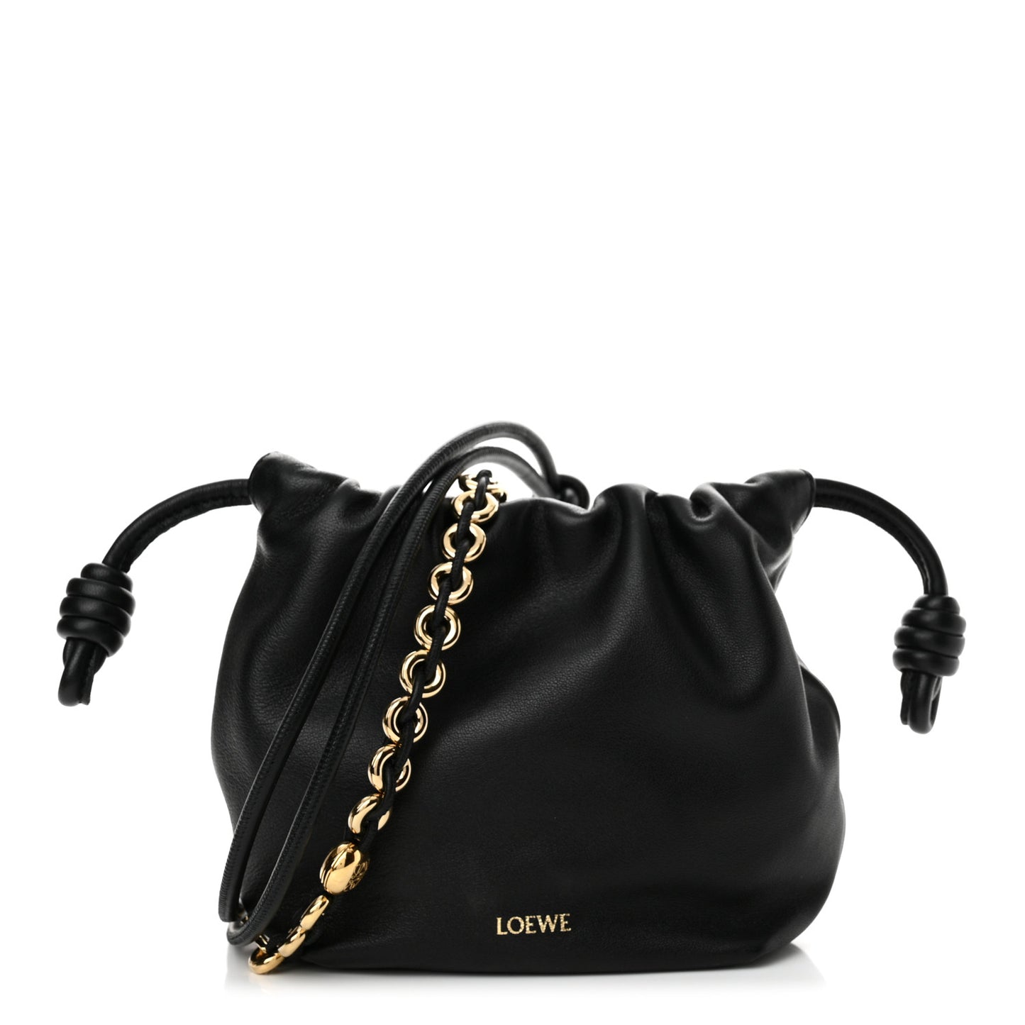 Nappa Calfskin Mini Flamenco Knot Clutch With Chain Black