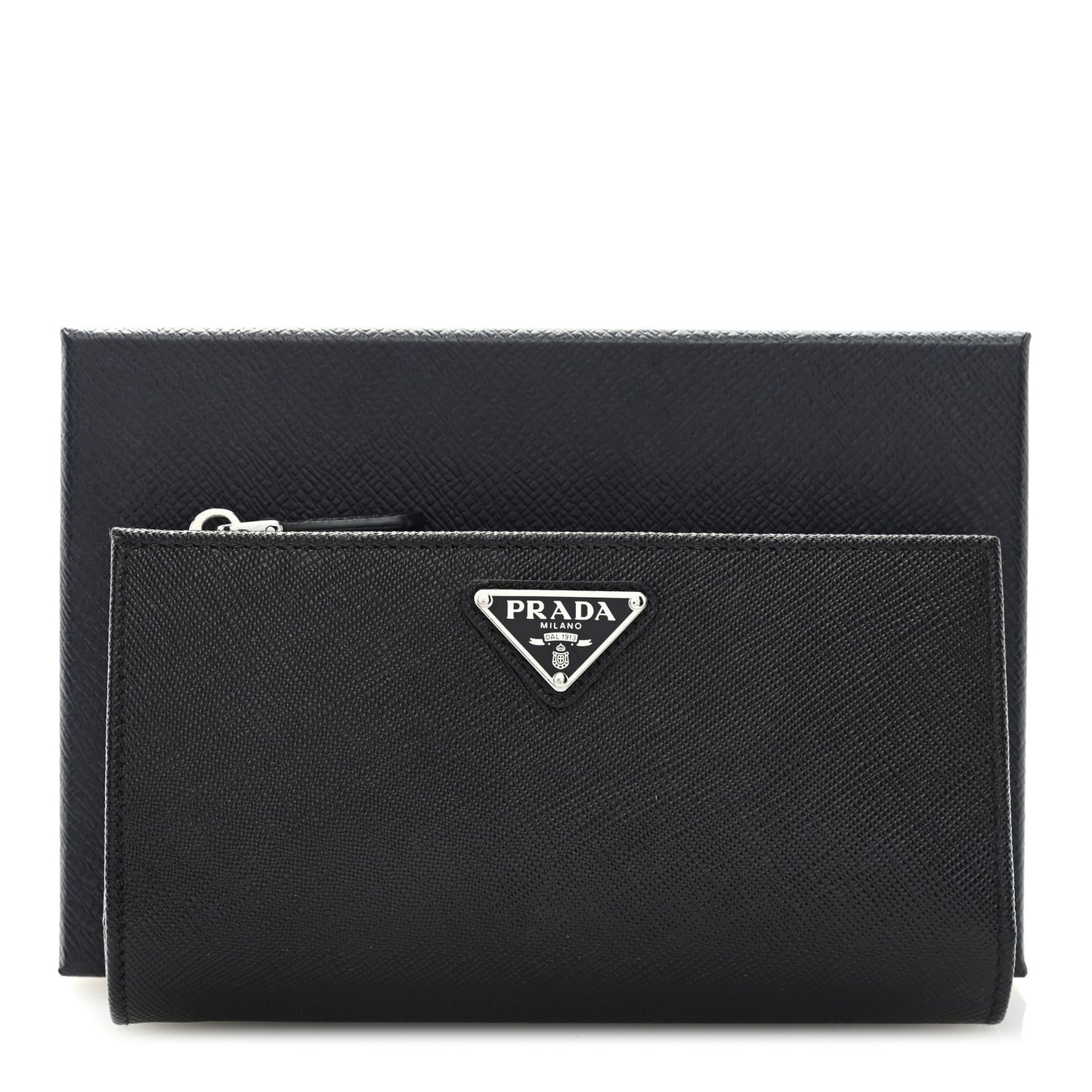 Saffiano Metal Large Zip Wallet Black