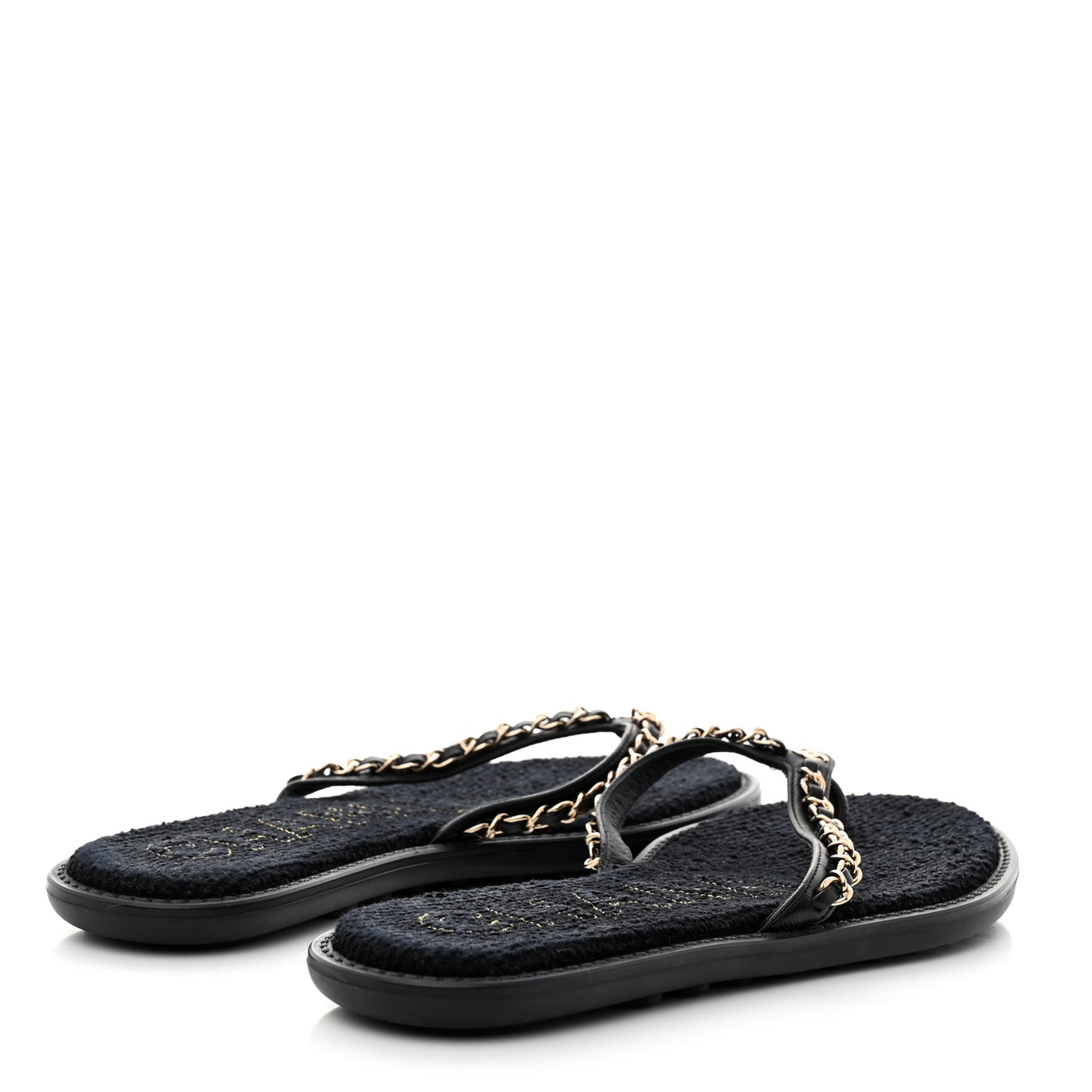 Lambskin CC Chain Thong Sandals 39 Black