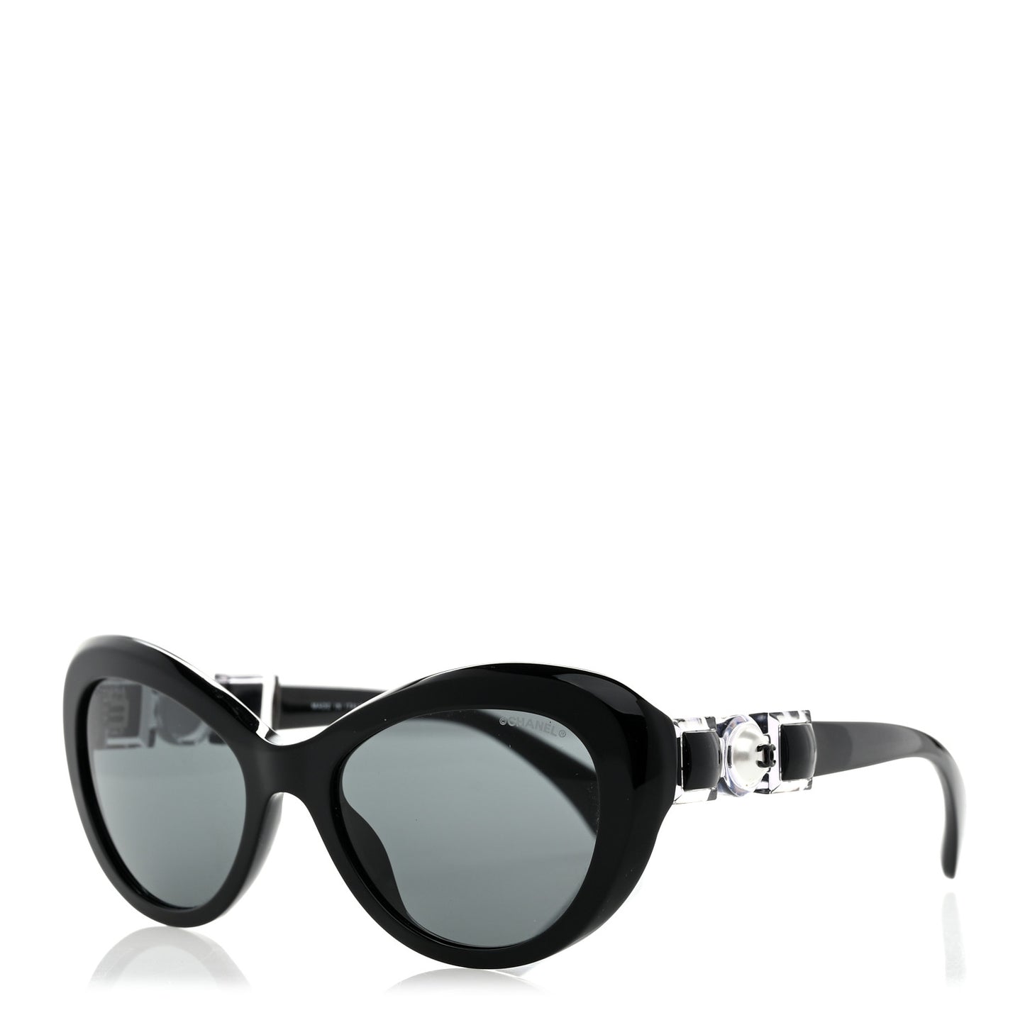 Acetate Glass Pearls Cat Eye Sunglasses 5443-H Black