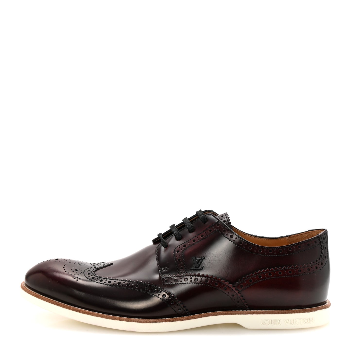 Glazed Calfskin Mens Brogue Derby Lace Up Shoes 10 Burgundy