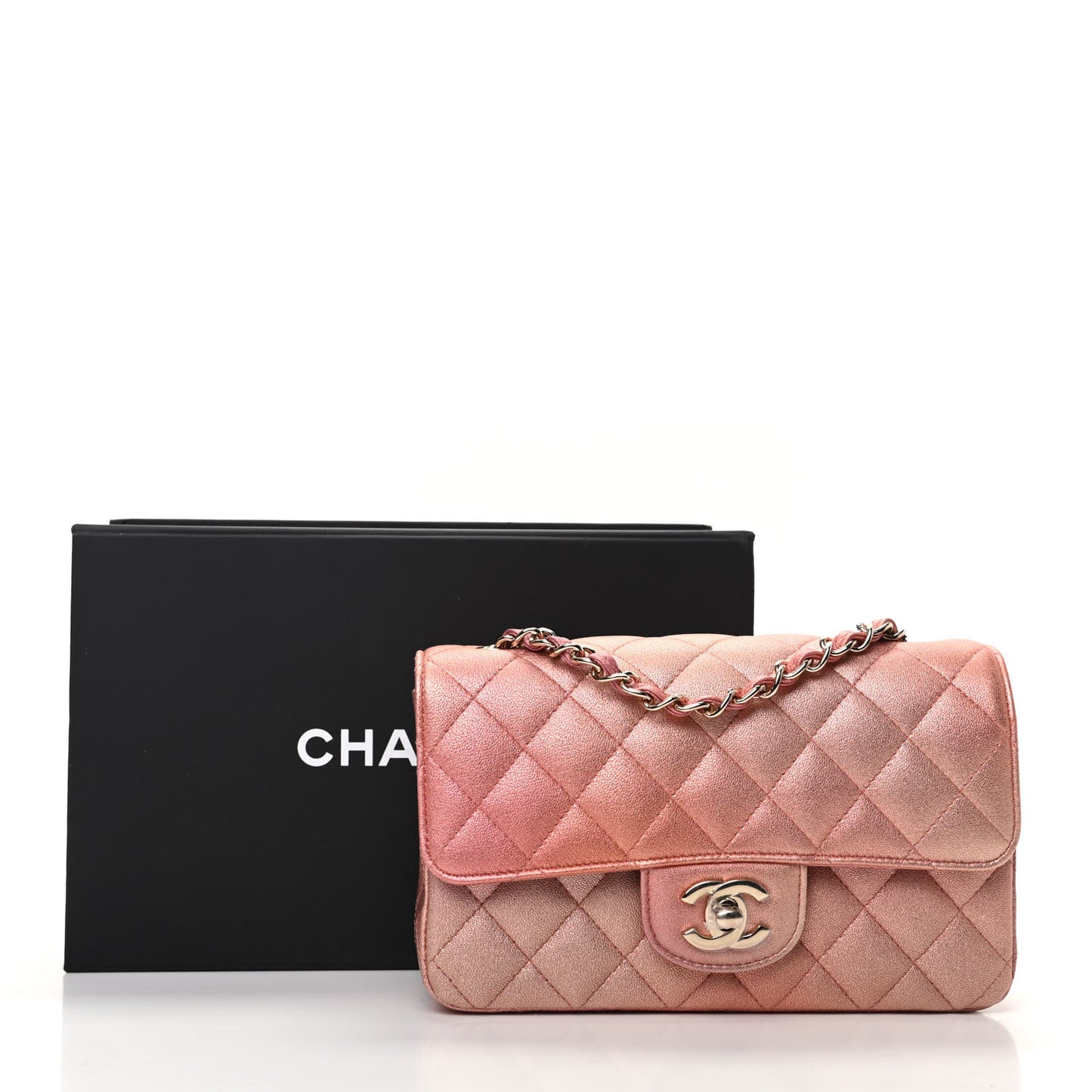 Metallic Lambskin Quilted Ombre Mini Rectangular Flap Pink