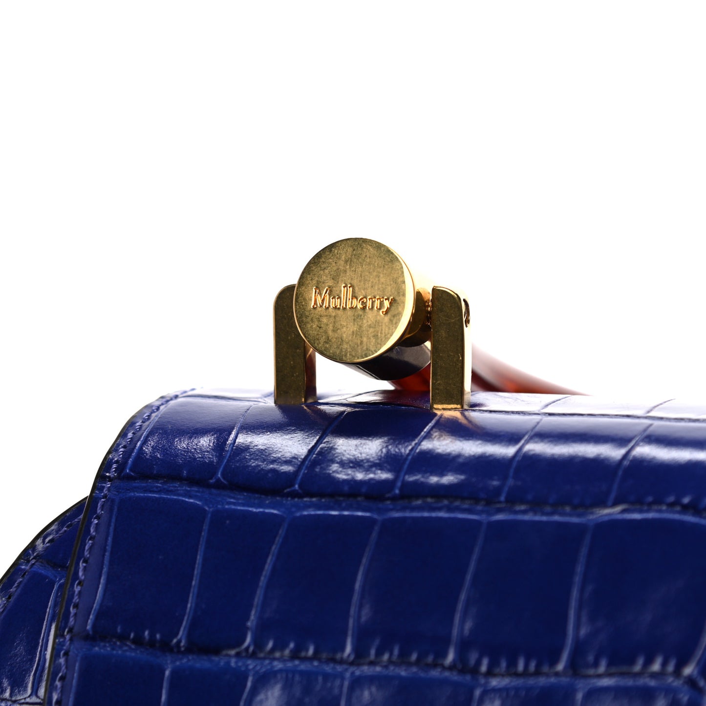 Shiny Croc Calfskin Embossed The Mews Satchel Cobalt Blue