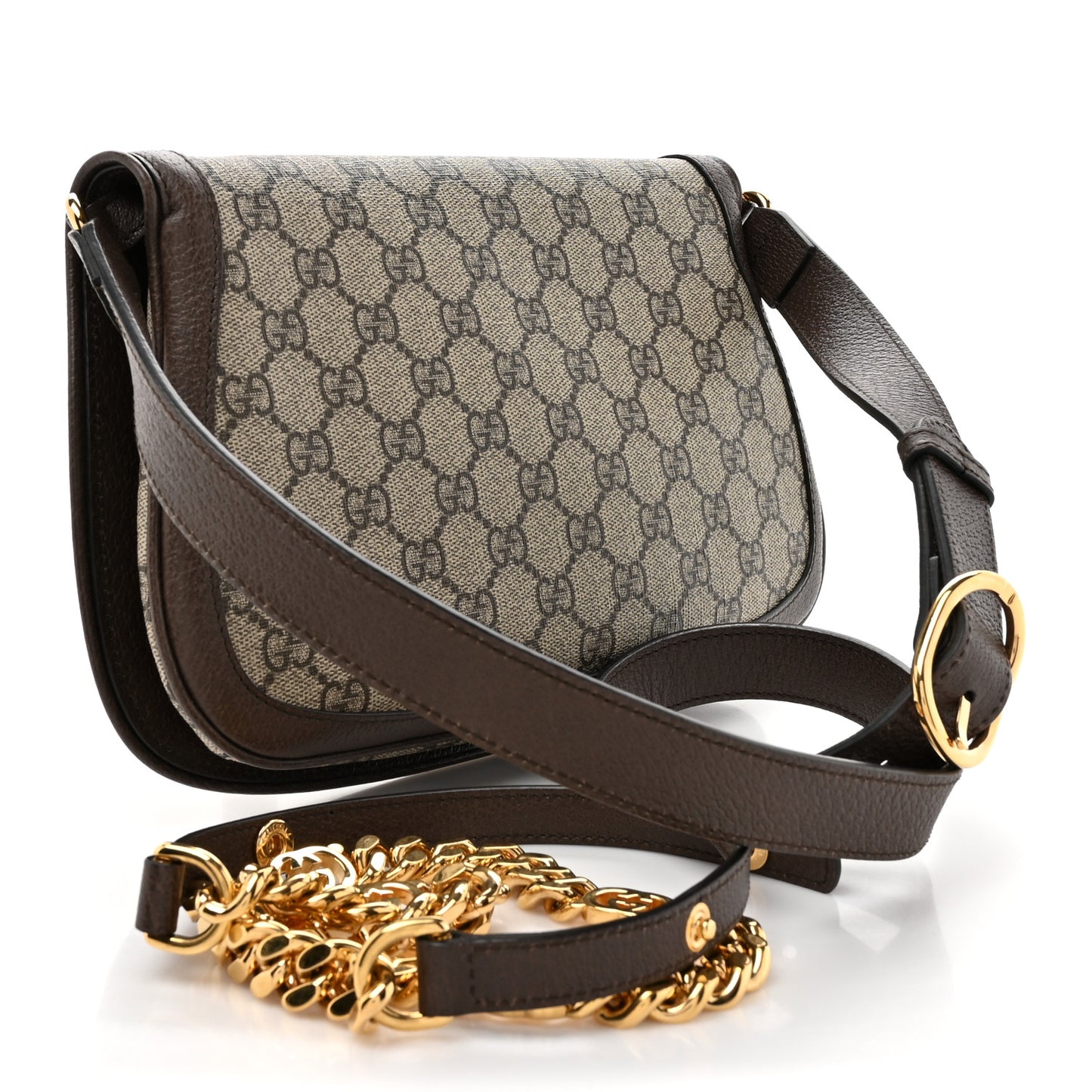 GG Supreme Monogram Textured Dollar Calfskin Blondie Chain Shoulder Flap Bag Beige Ebony New Acero