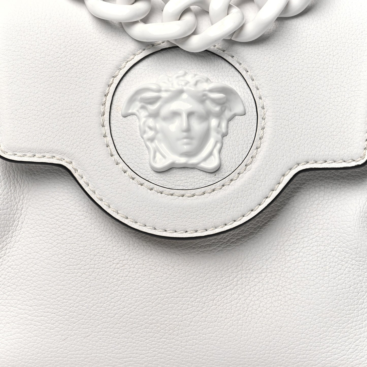 Grained Calfskin Small La Medusa Top Handle Bag White