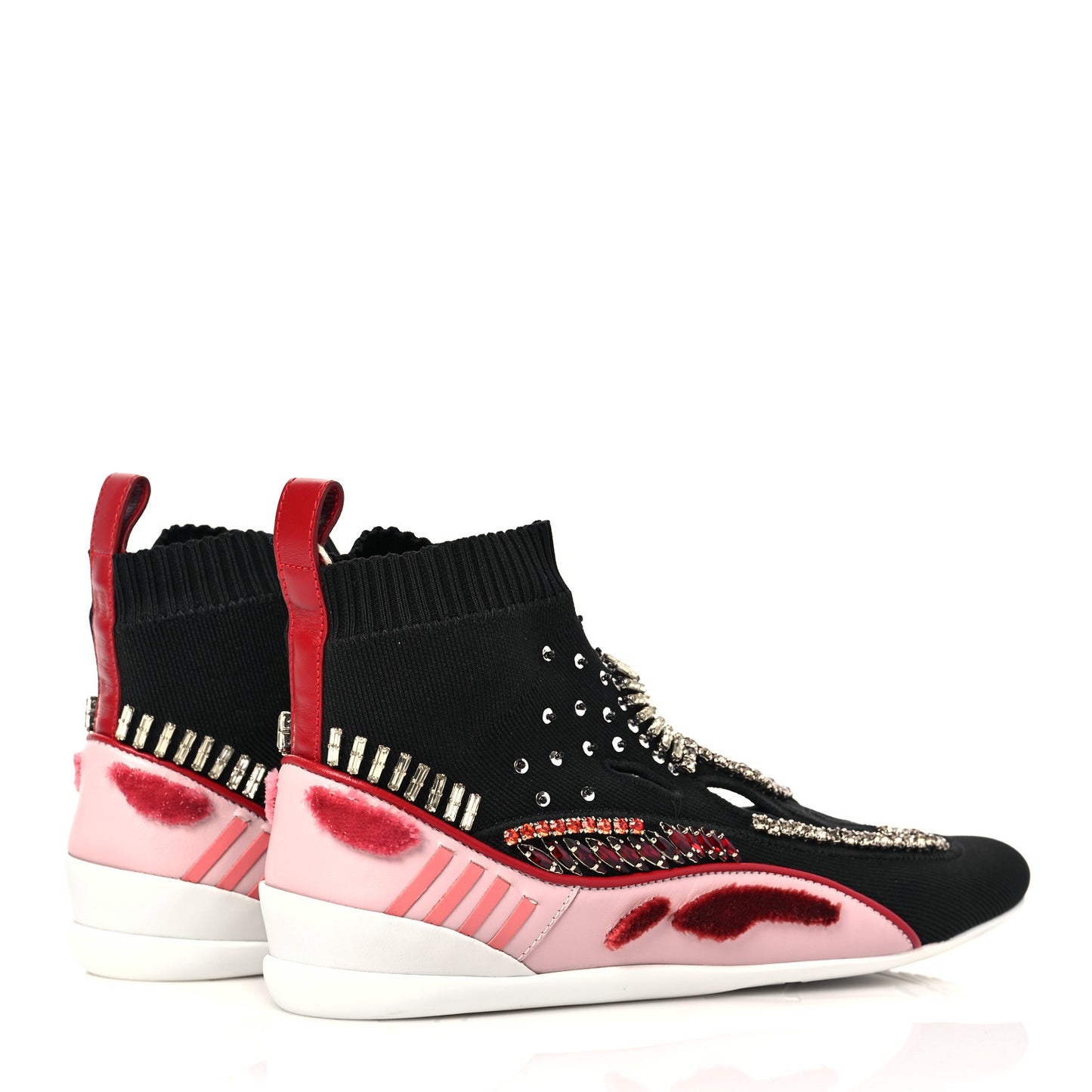 Calfskin Crystal Mesh Knit Cutout Odissey Sock Sneakers 36 Black Water