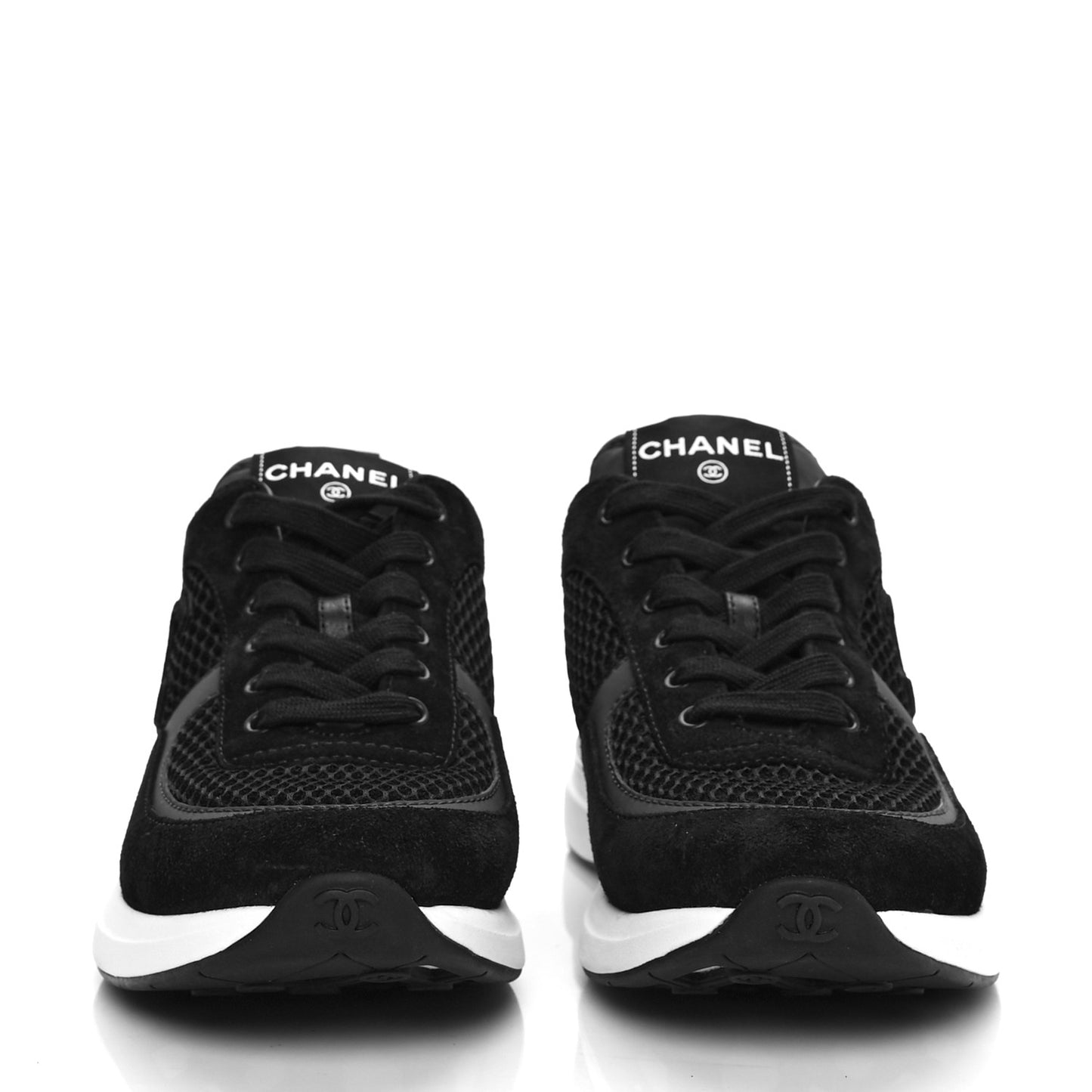 Calfskin Mesh Lycra Suede Womens Logo Sneakers 39.5 Black