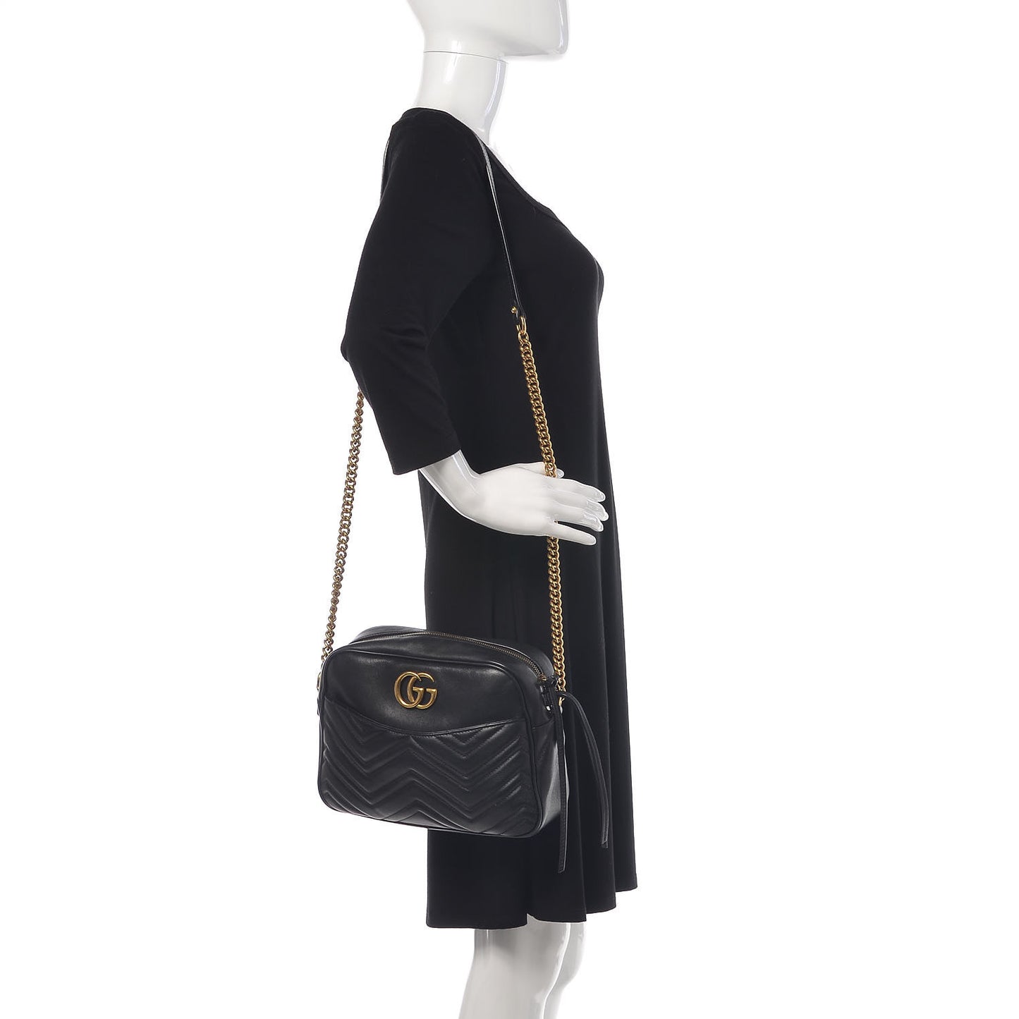 Calfskin Matelasse Medium GG Marmont Chain Shoulder Bag Black