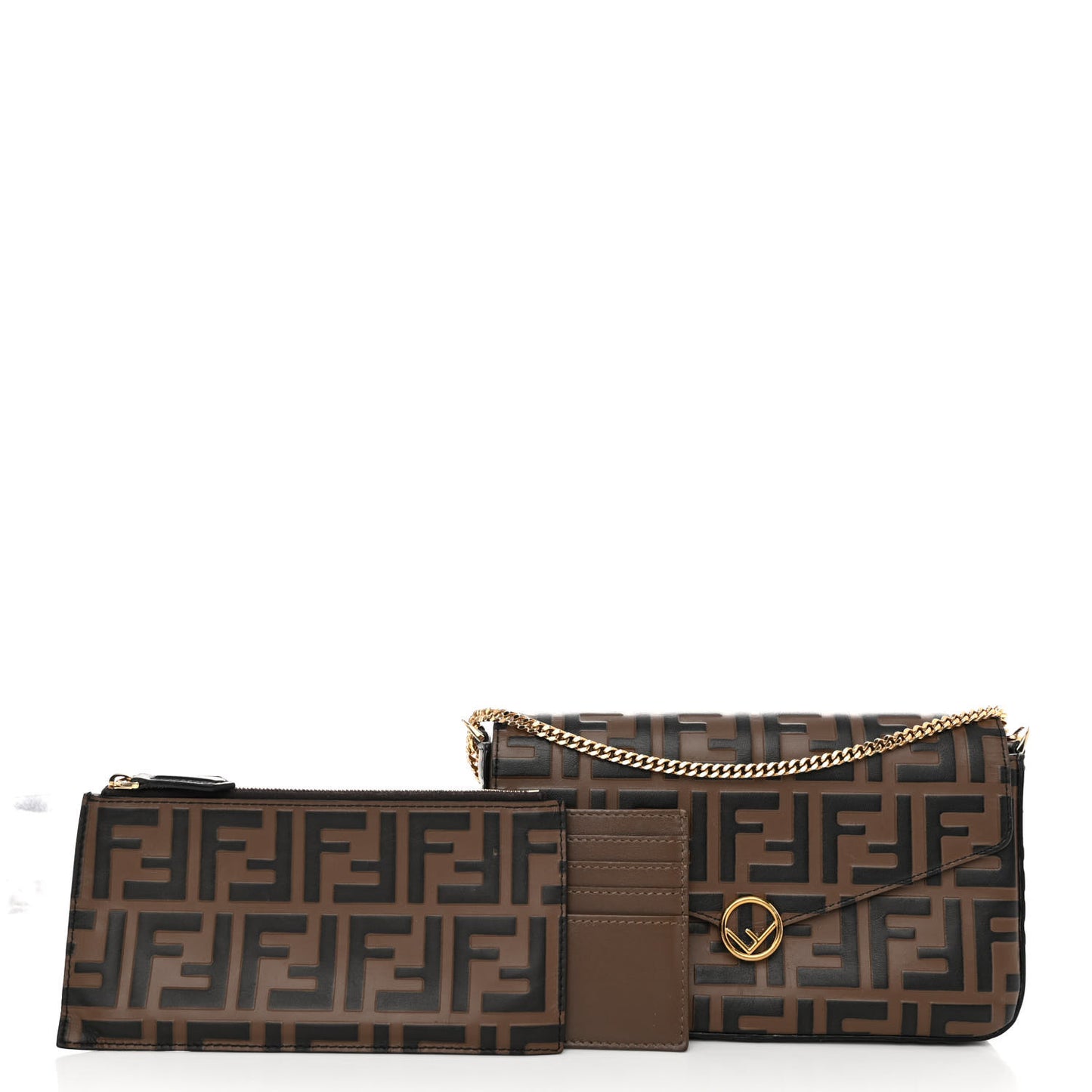 Vitello Soft F is Fendi Bi-Color FF 1974 Embossed Envelope Wallet On Chain with Pouches Maya Black