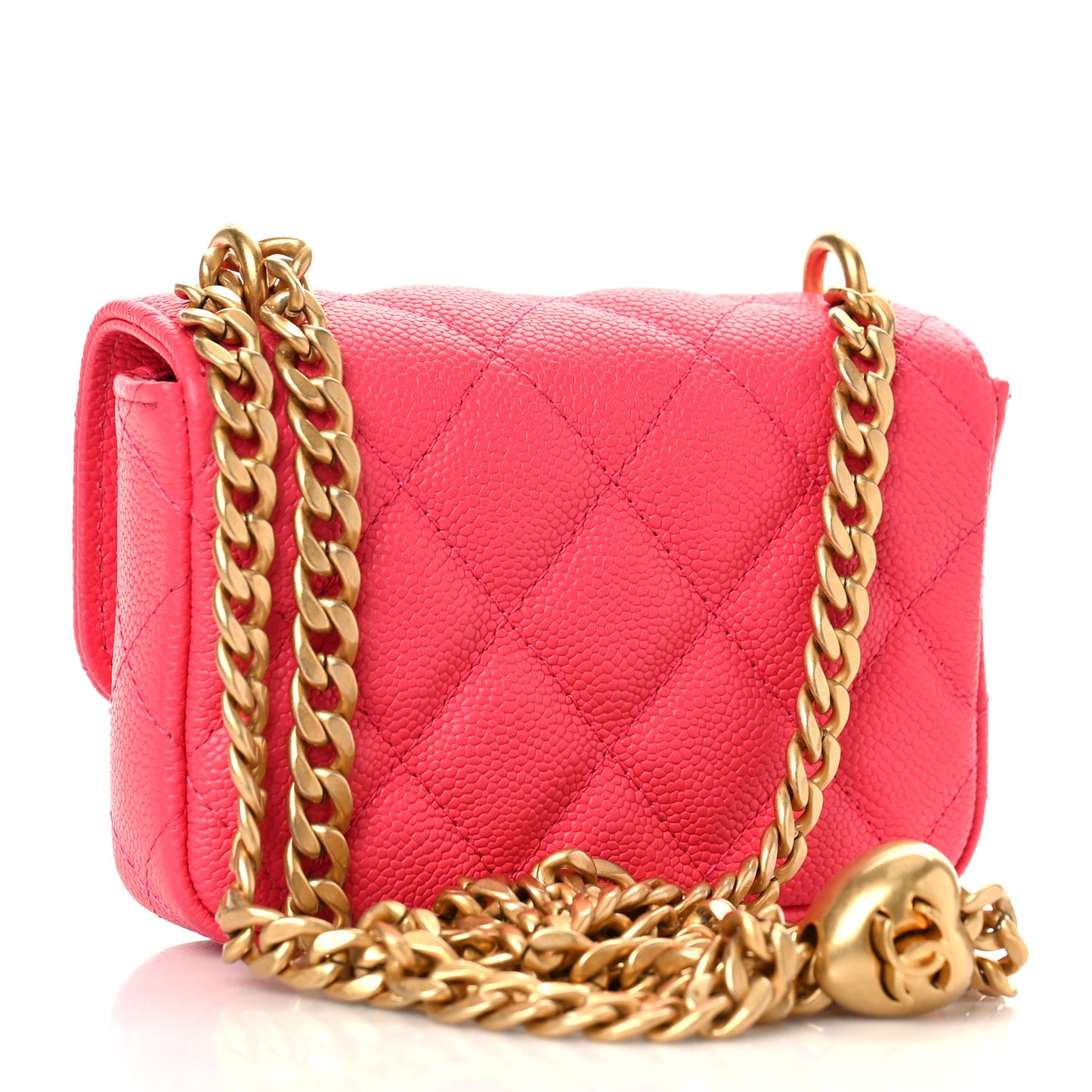 Caviar Quilted Sweetheart Clutch With Chain Dark Pink