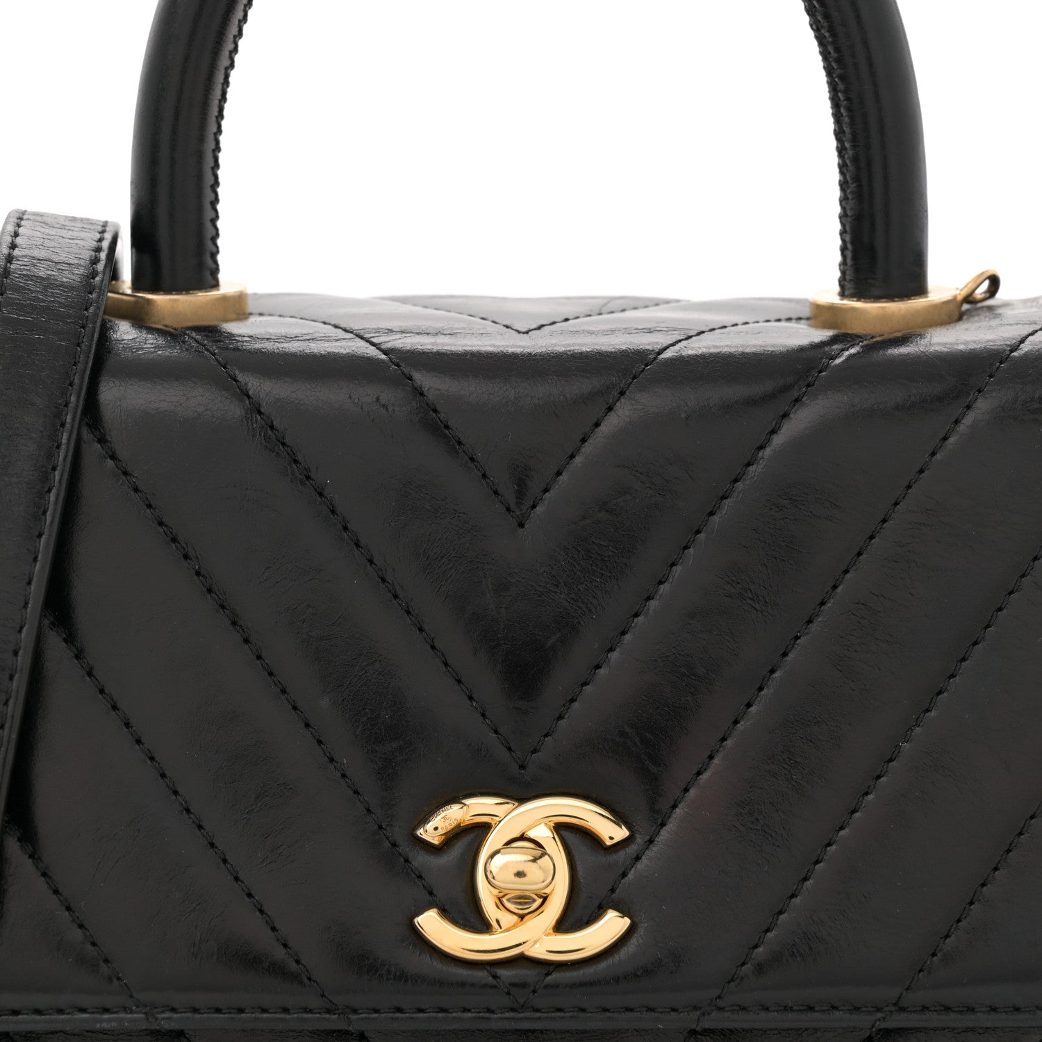 Chanel Aged Calfskin Chevron Quilted Mini Coco Handle Flap Black 8 of 11