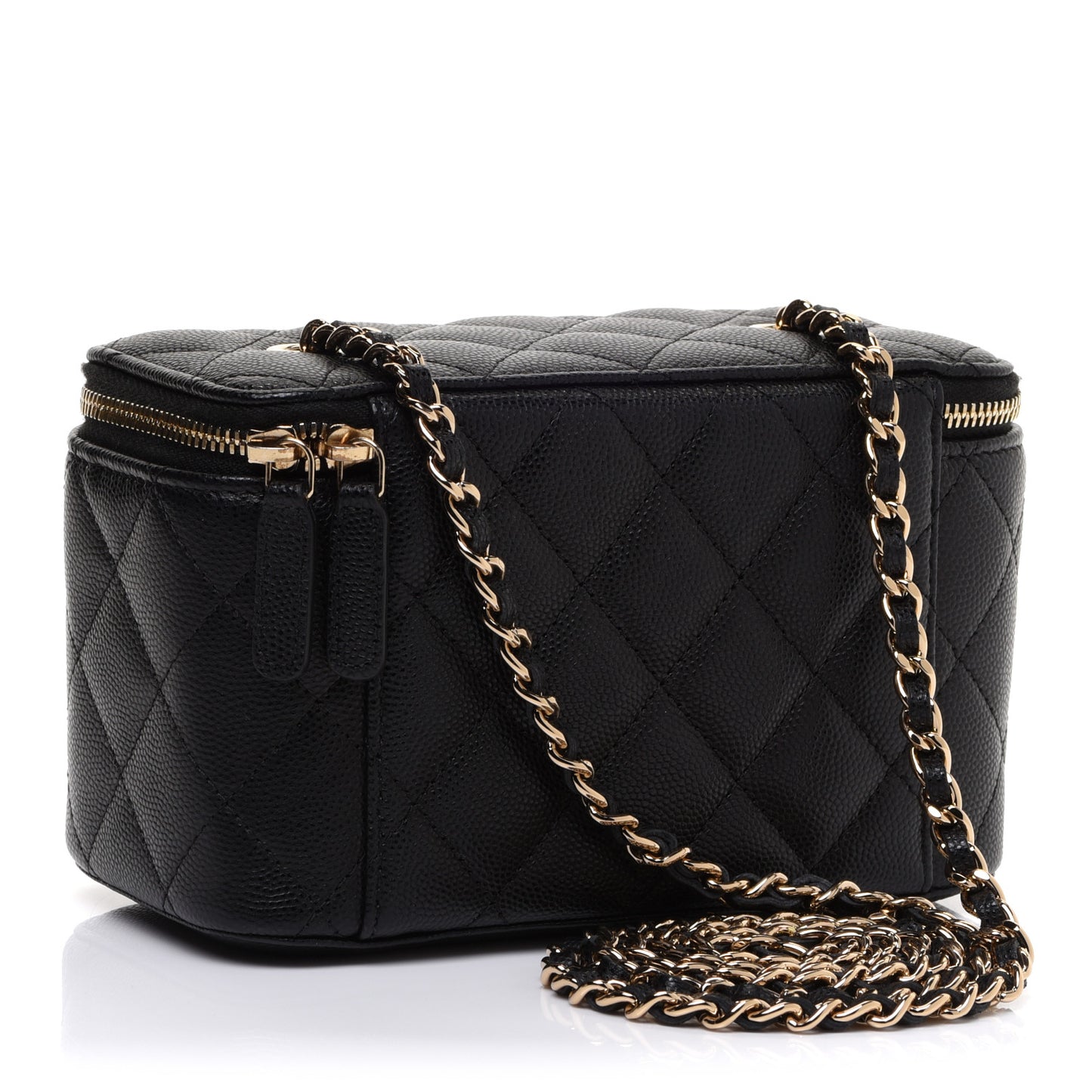 Caviar Quilted Small Vanity Case With Chain Black