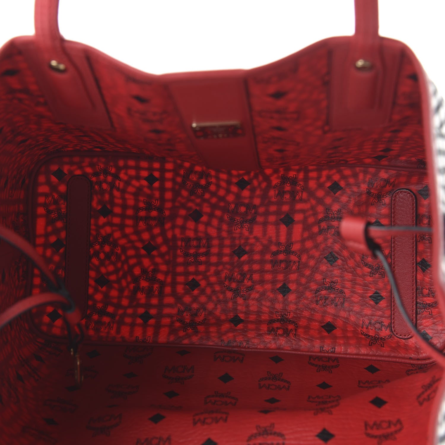 MCM Visetos Medium Liz Reversible Shopper Tote Ruby Red 12 of 15