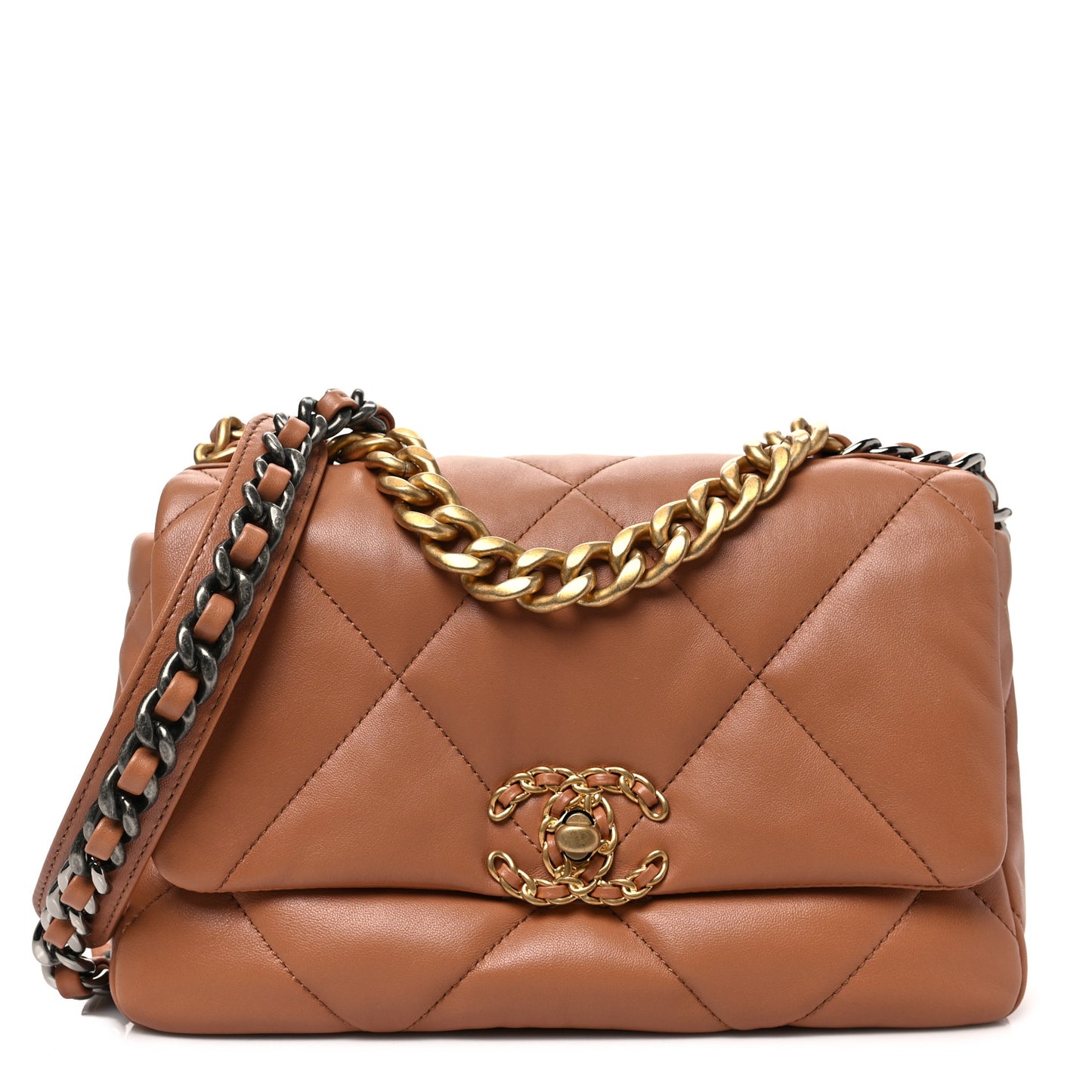 Lambskin Quilted Medium Chanel 19 Flap Brown