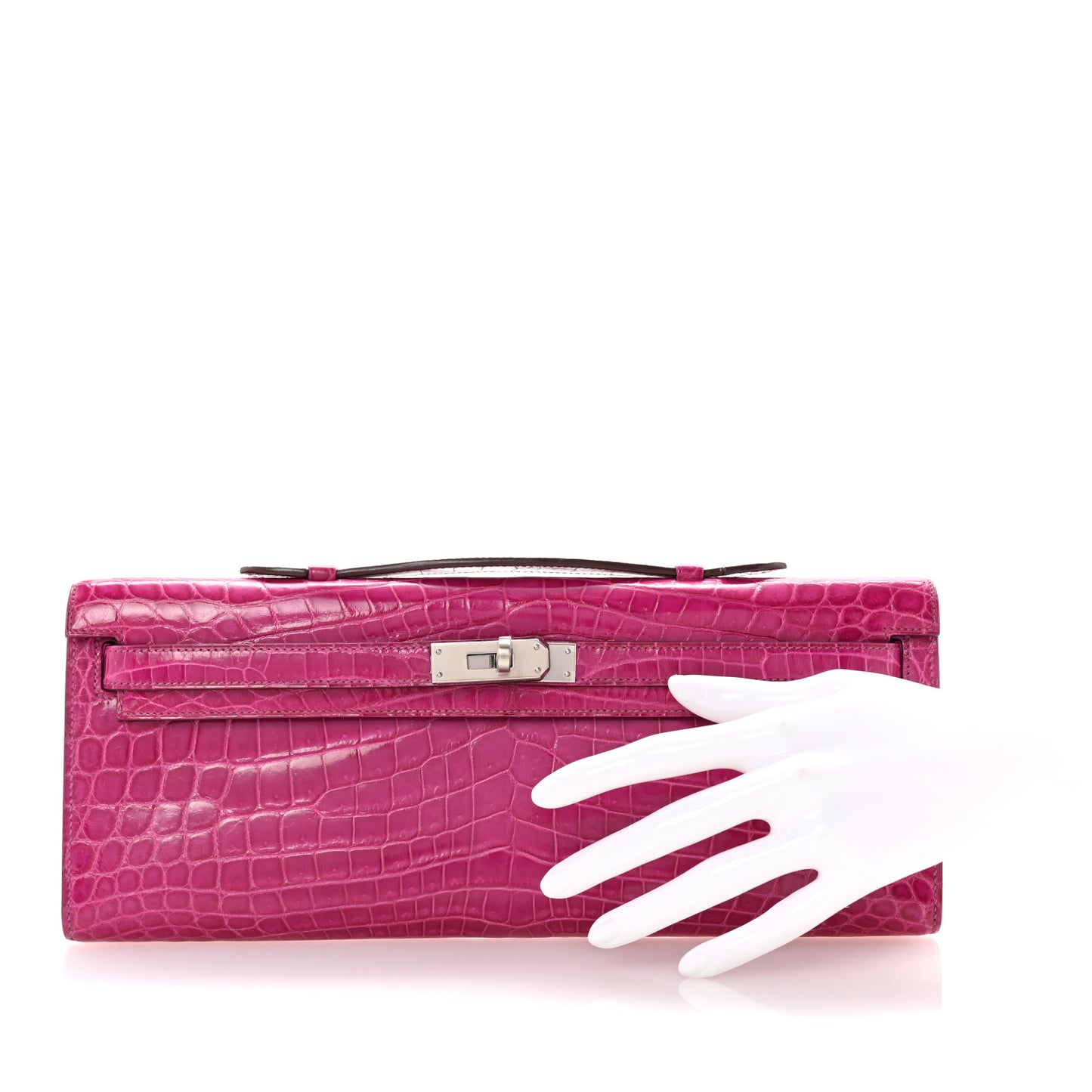 Shiny Niloticus Crocodile Kelly Cut Pochette Rose Scheherazade