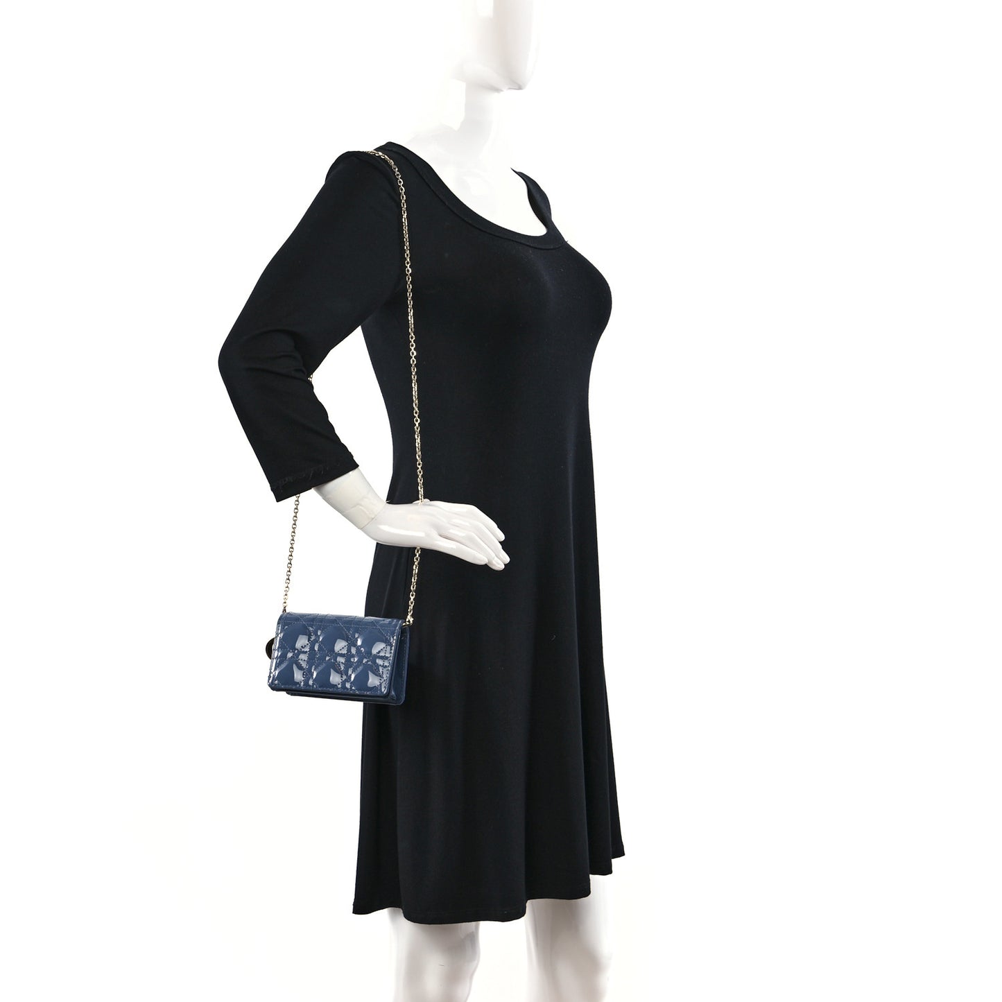 Patent Cannage Nano Lady Dior Pouch Cloud Blue