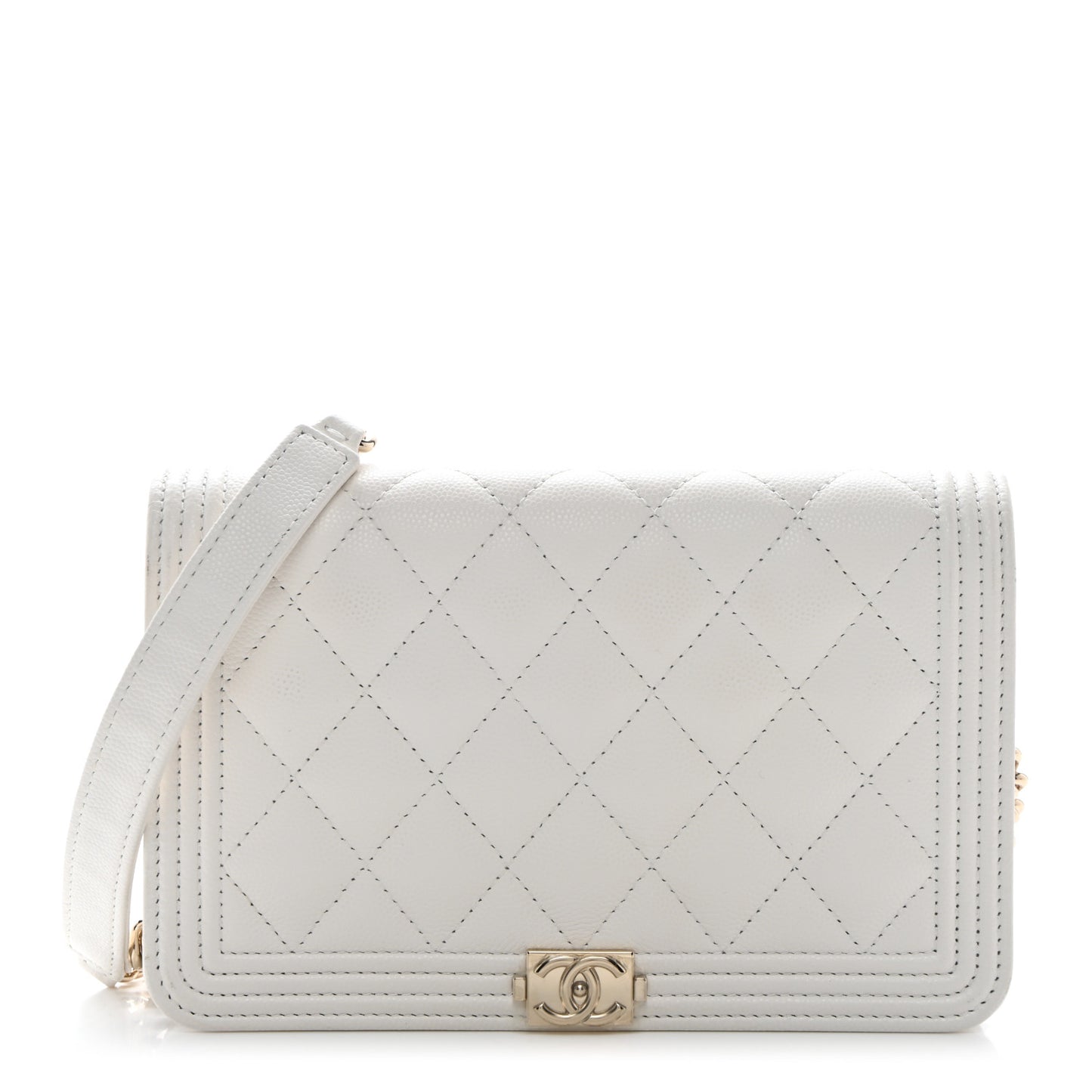Caviar Quilted Boy Wallet On Chain WOC White