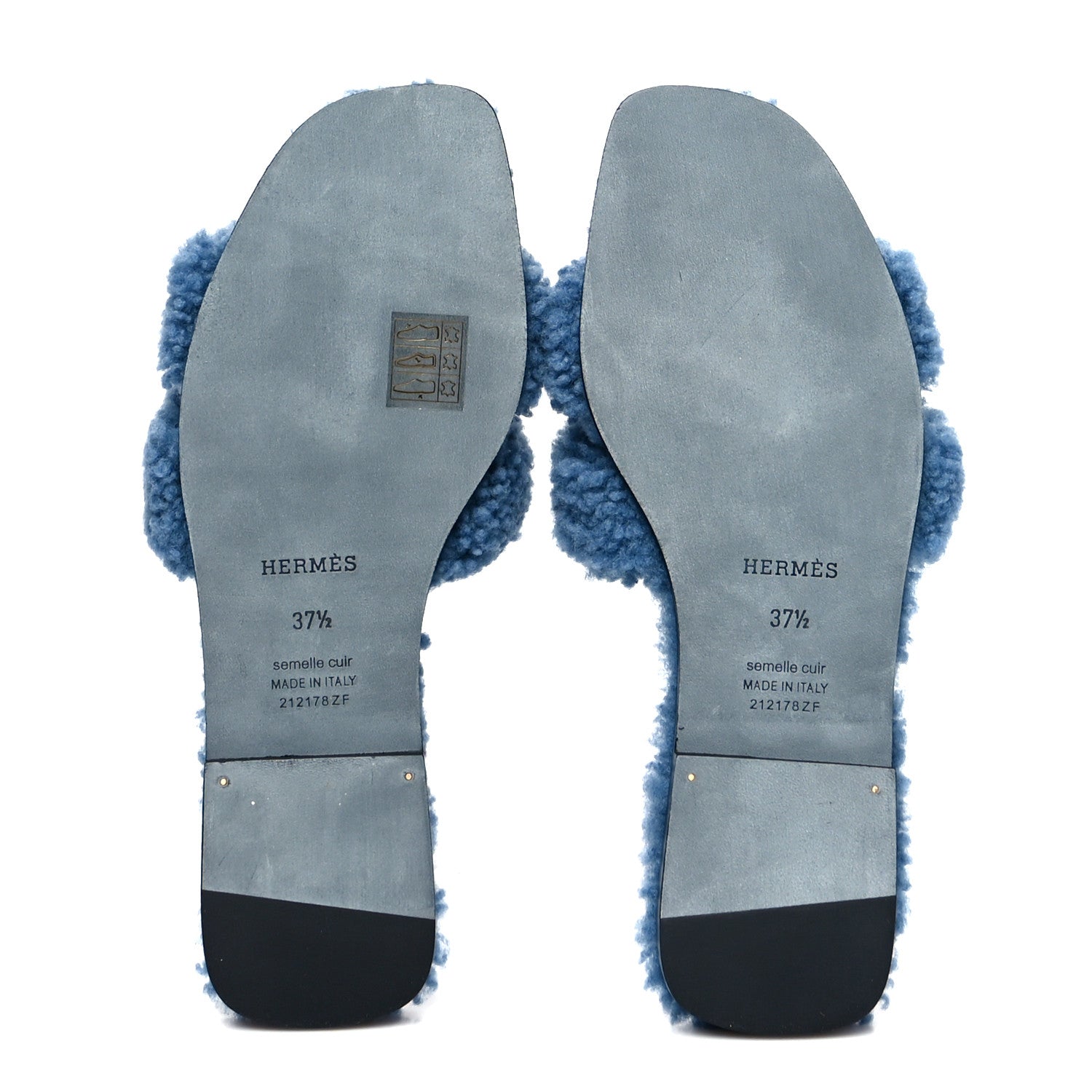 Hermes Woolskin Oran Sandals 37.5 Bleu 5 of 7