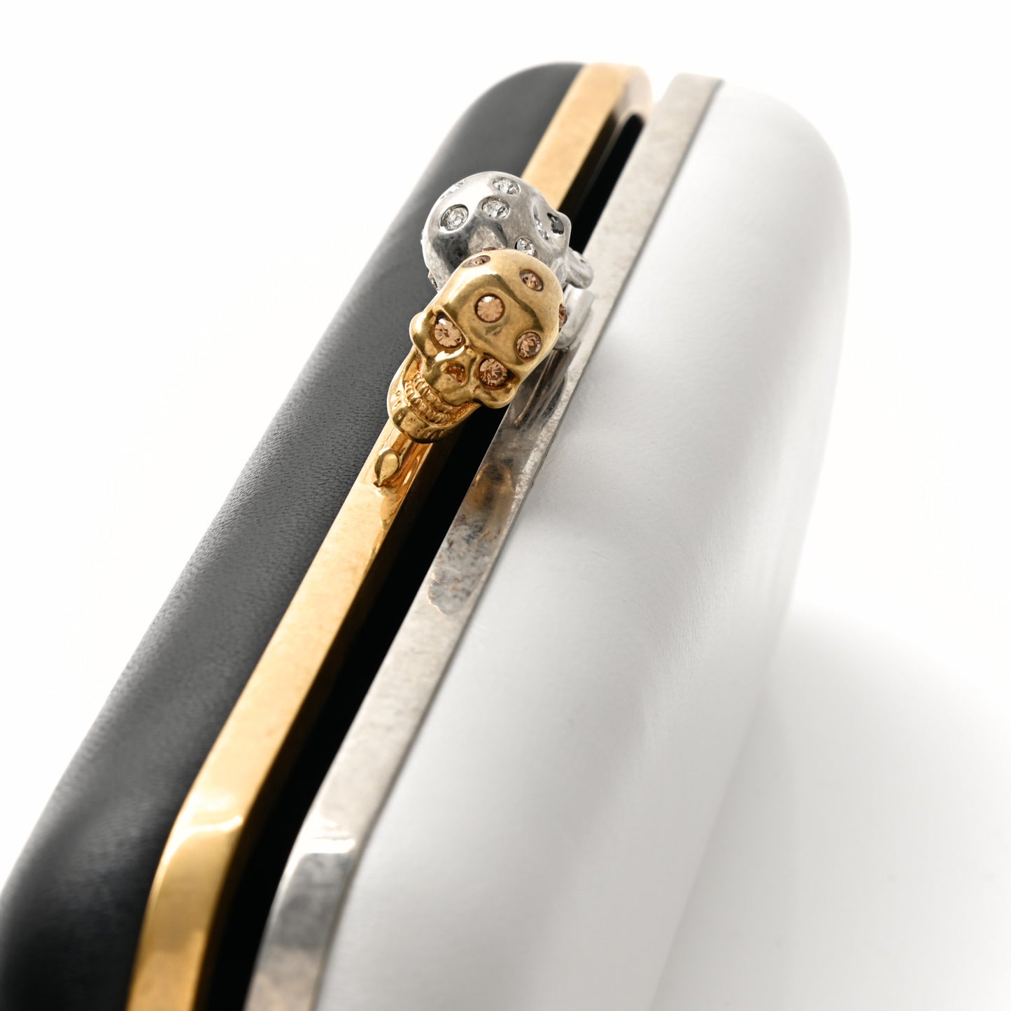 Lambskin Twin Skull Box Clutch White Black