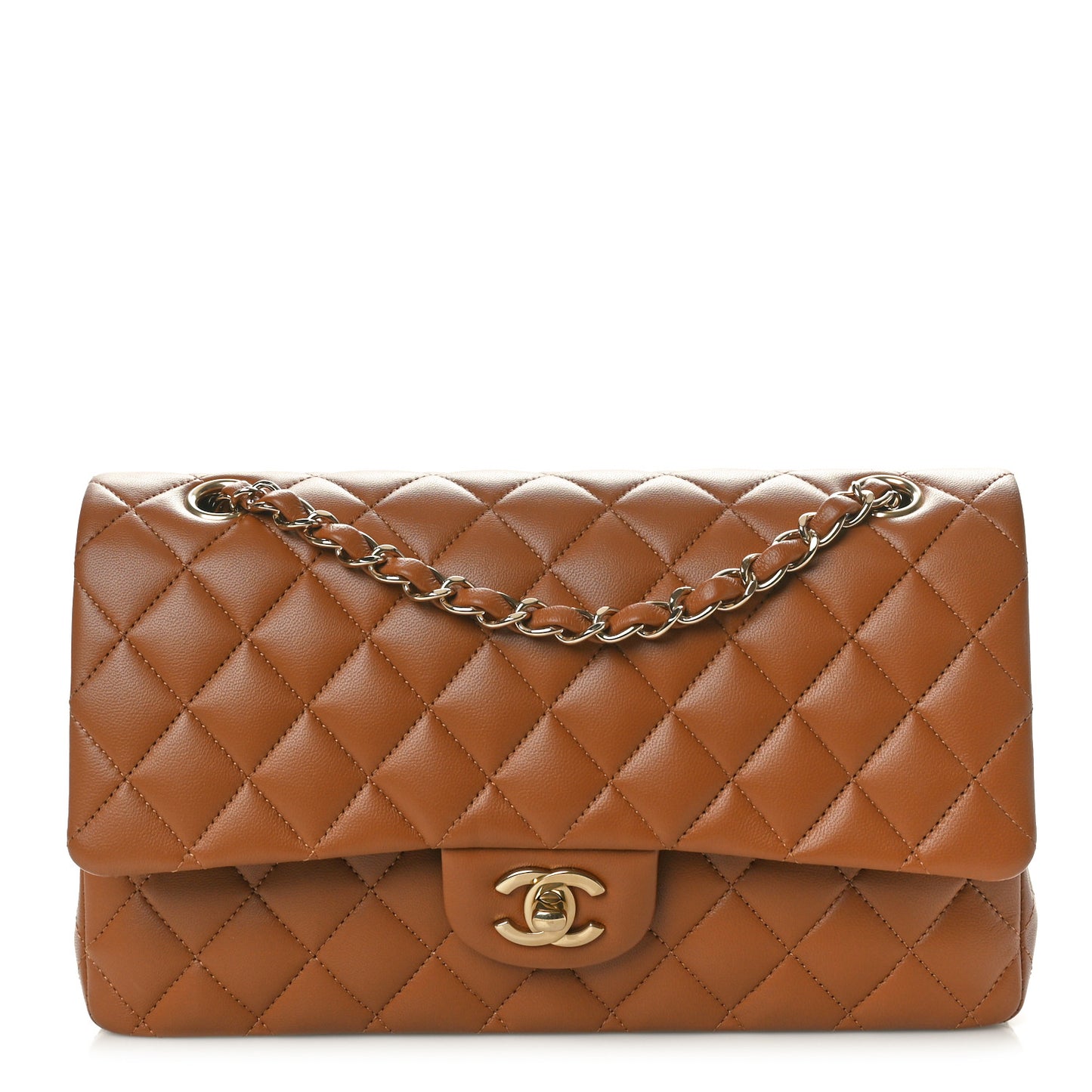 Lambskin Quilted Medium Double Flap Camel