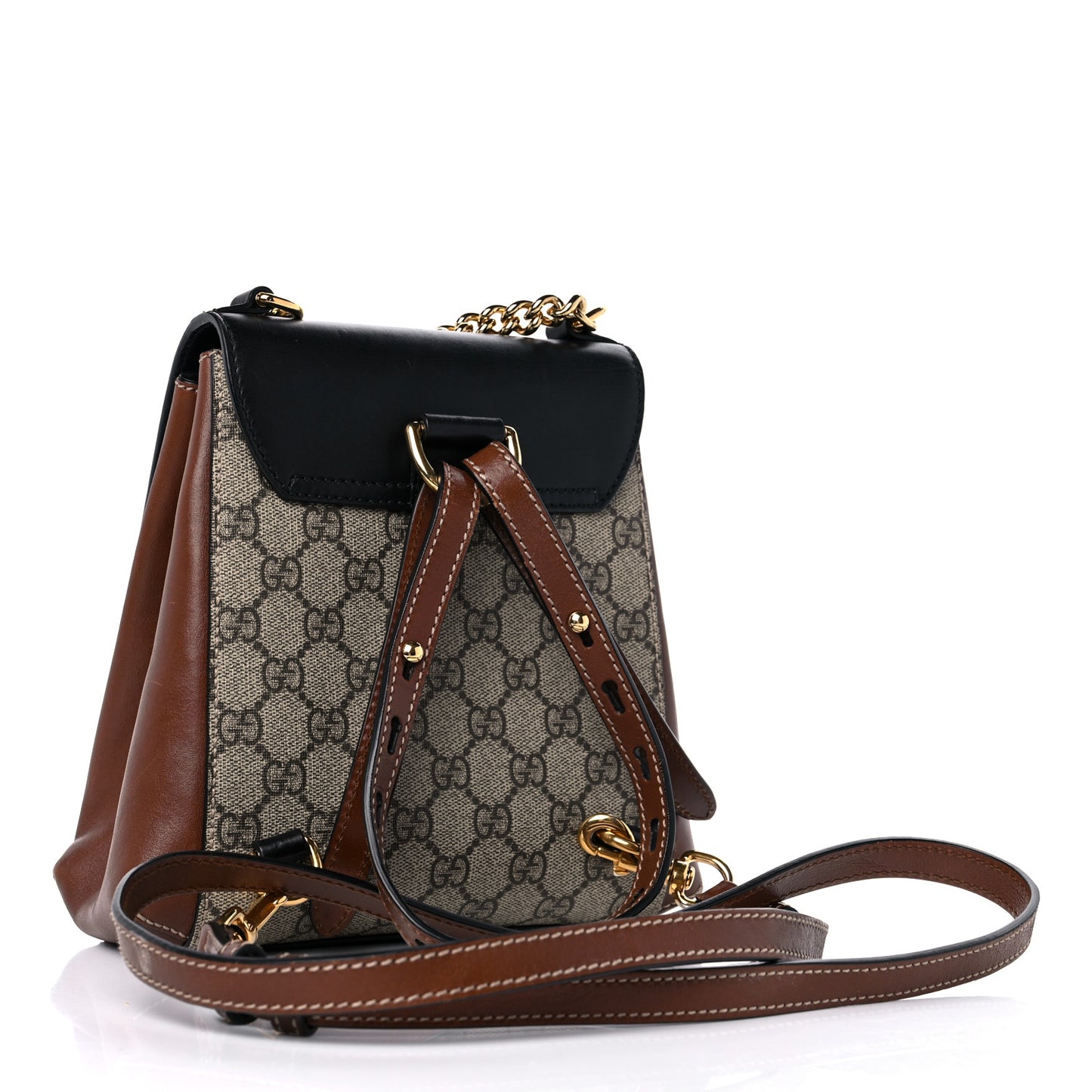 GG Supreme Monogram Calfskin Padlock Backpack Beige Cuir Black