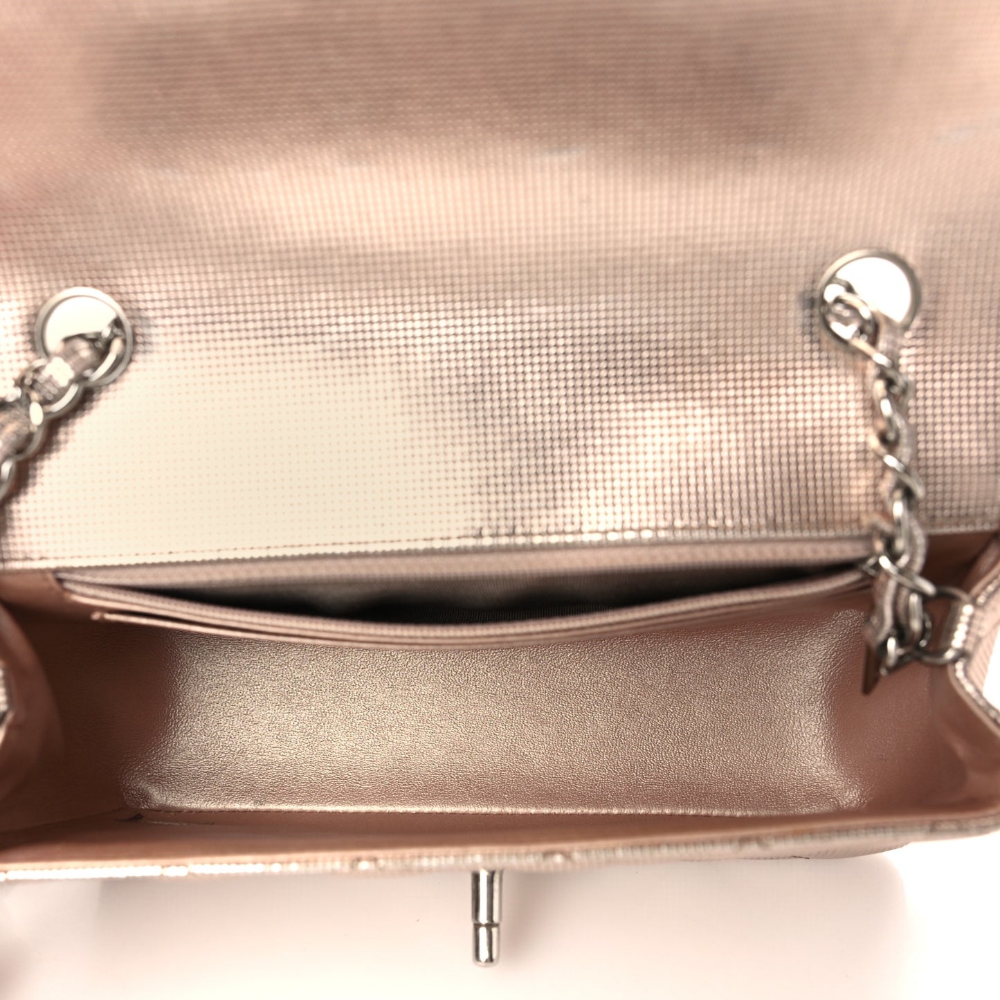 Metallic Calfskin Quilted Pixel Effect Mini Rectangular Flap Pink Gold