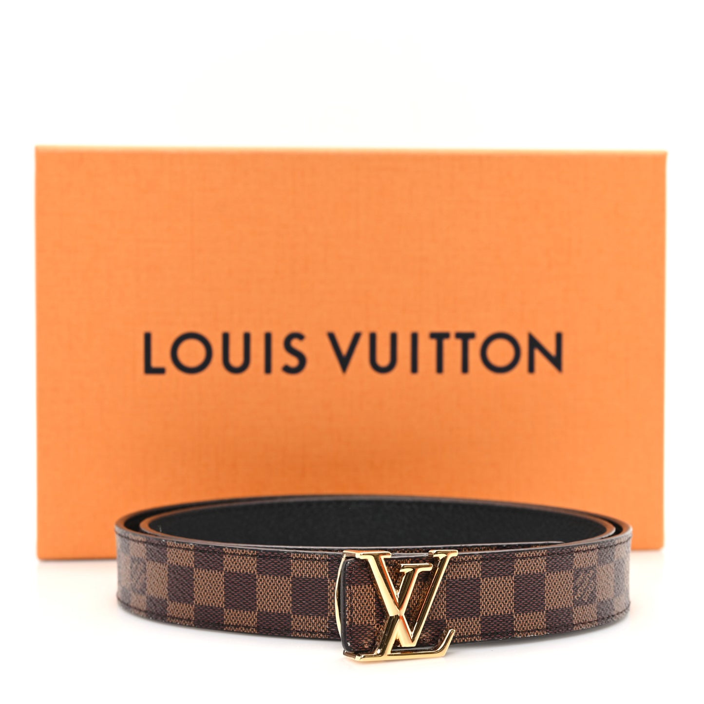 Calfskin Damier Ebene 25mm LV Iconic Reversible Belt 80 32 Black