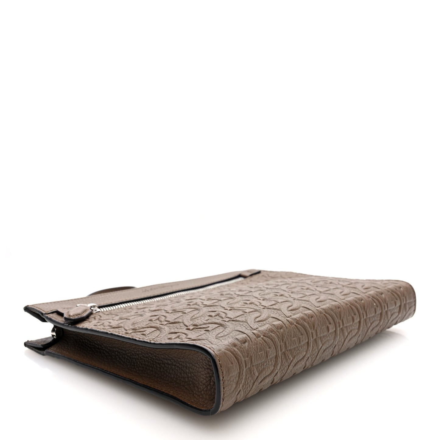 Calfskin Gancini Embossed Zip Pouch Taupe