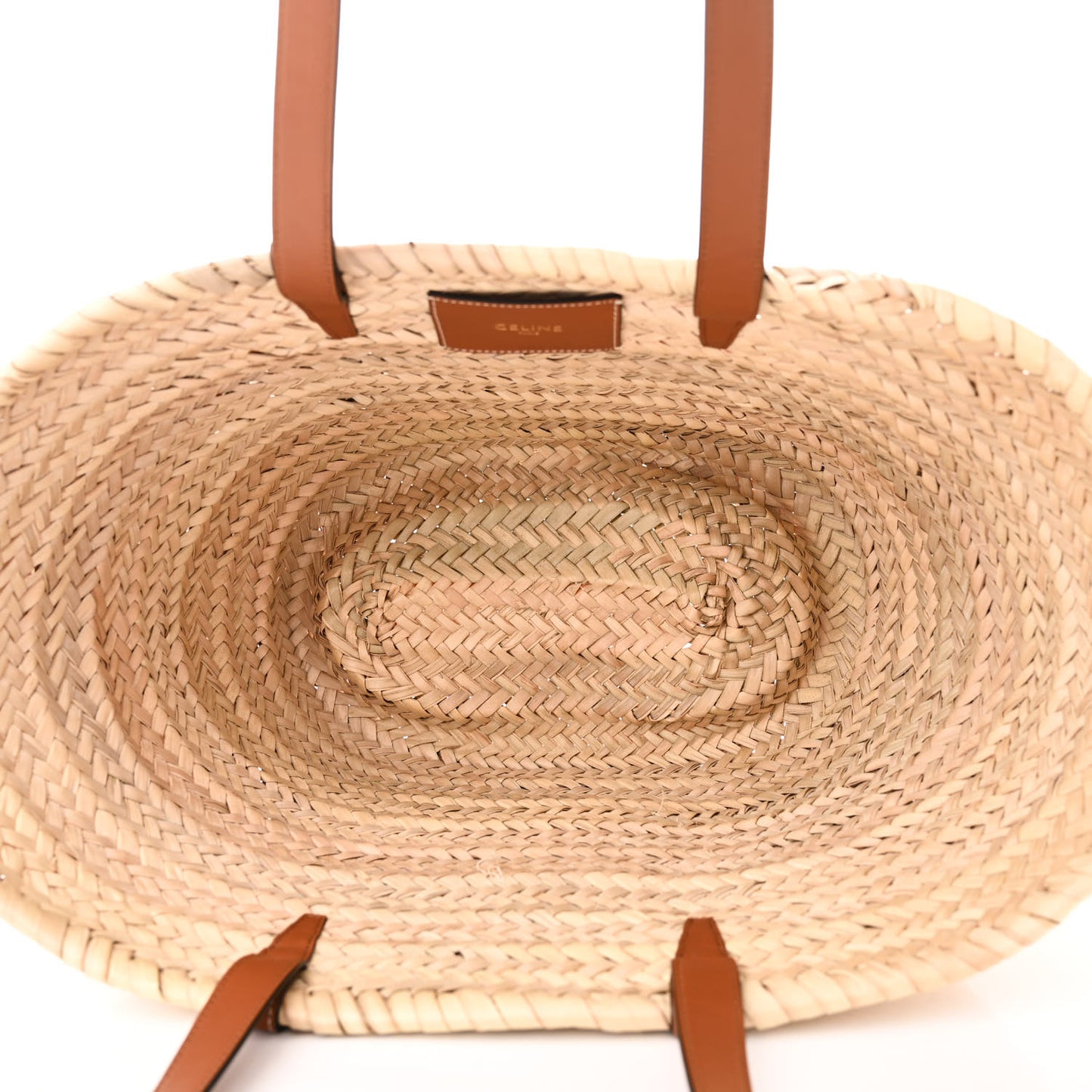 Raffia Calfskin Triomphe Medium Panier Tan