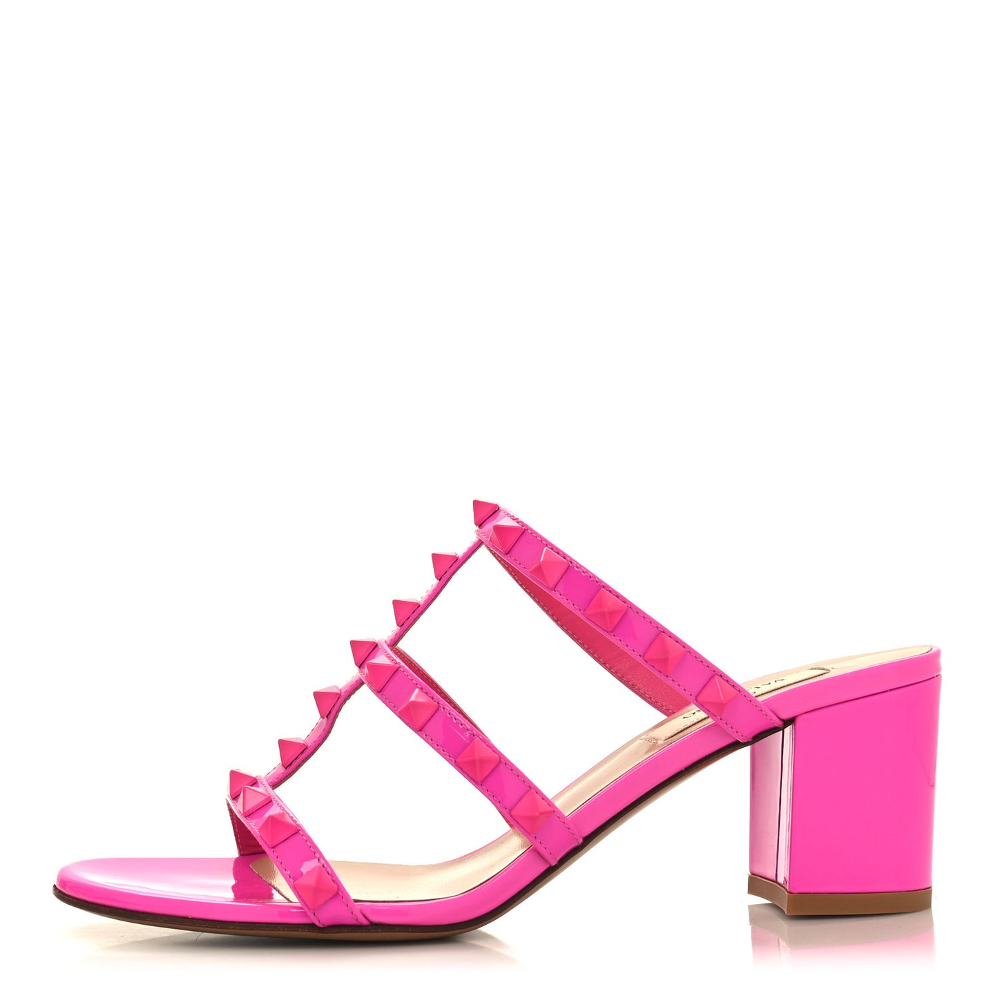 Patent Lacquered Monochrome Rockstud 60mm Caged Slide Sandals 37 Pink PP