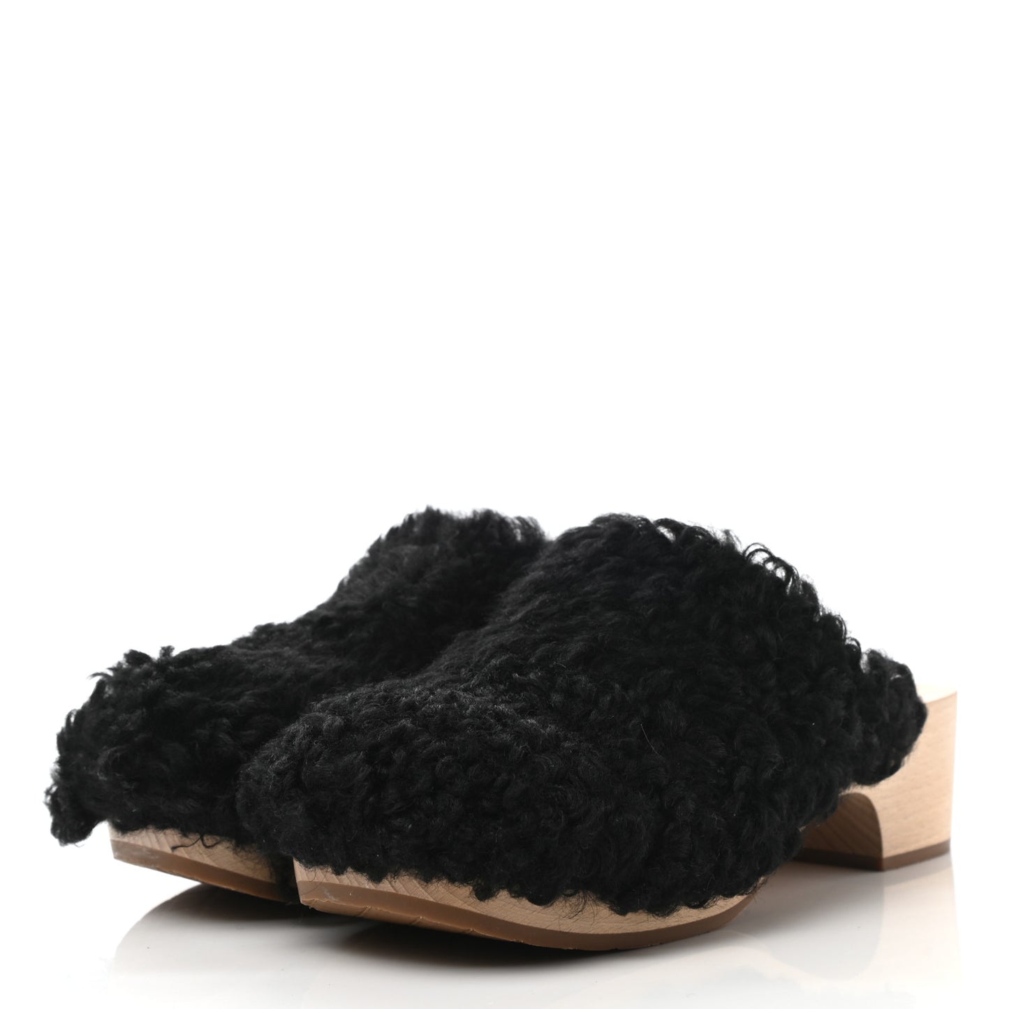 Shearling Lambskin Clogs 40 Black