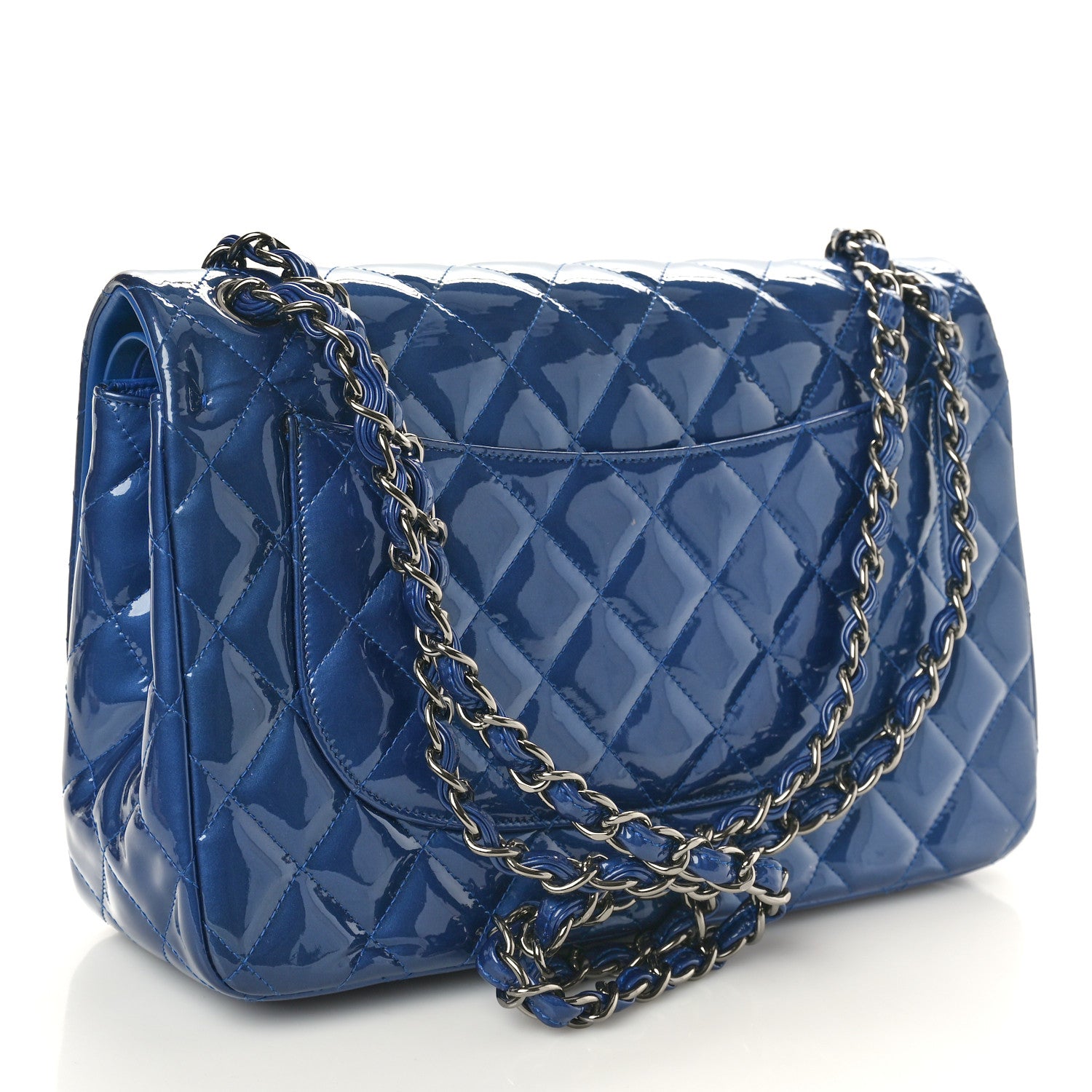Chanel Patent Calfskin Quilted Jumbo Double Flap Blue 3 of 11