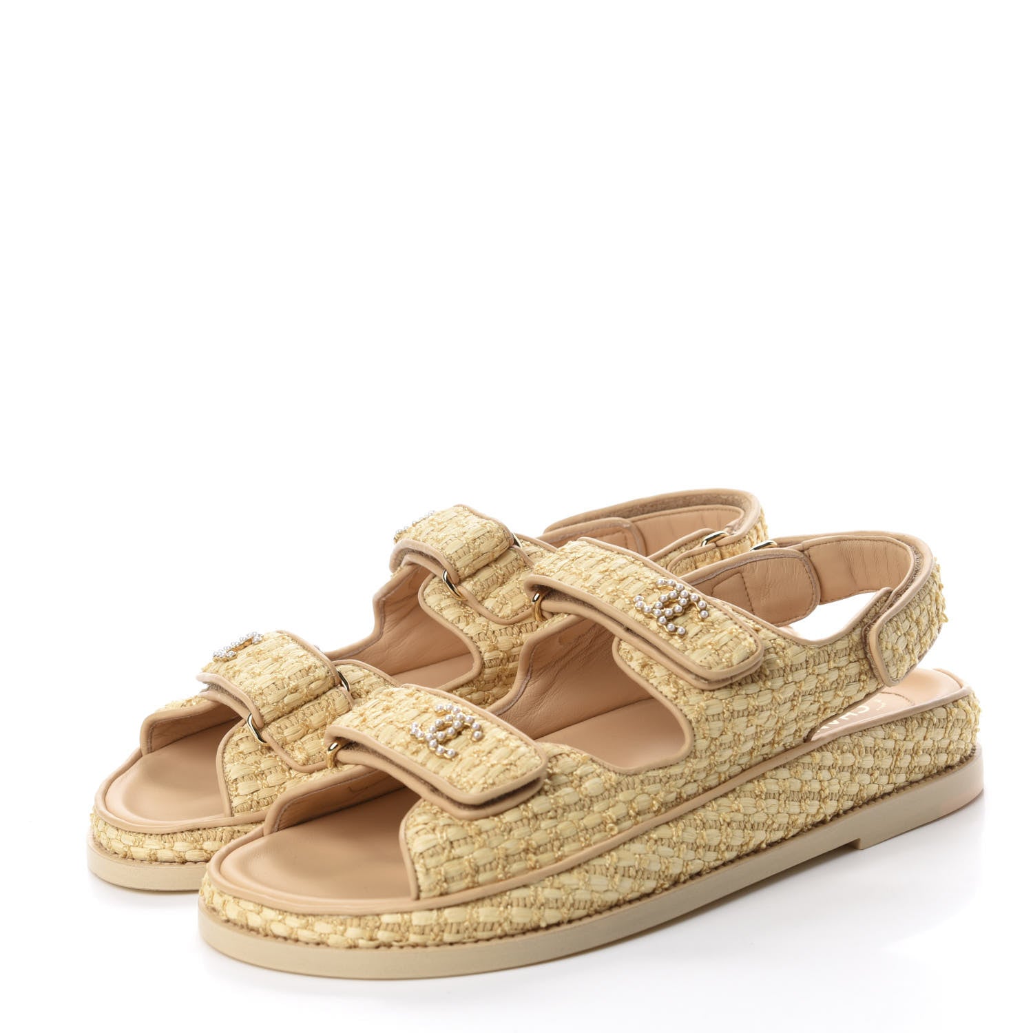 Chanel Braided Fabric Velcro Dad Sandals 40 Beige 3 of 10