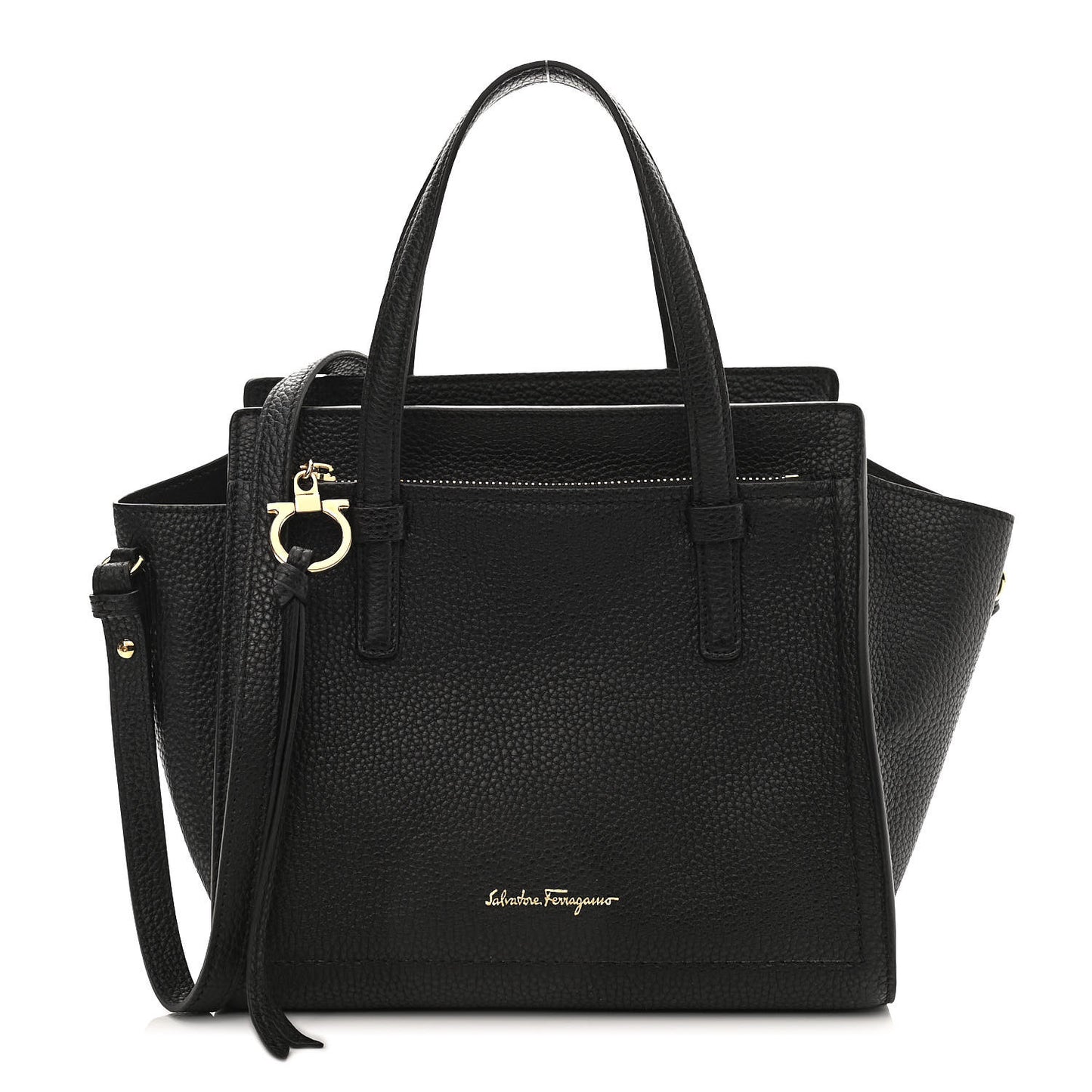 Hammered Calfskin Double Handle Small Amy Tote Black