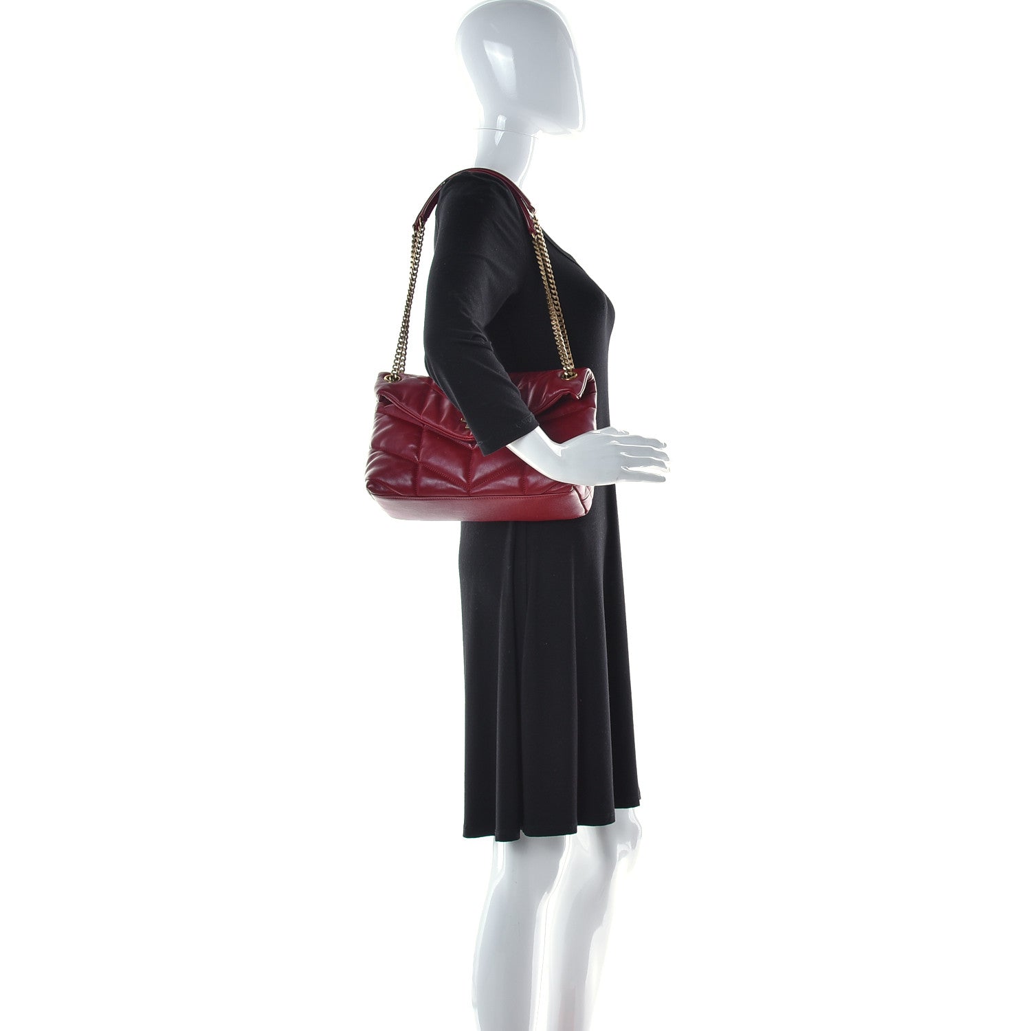 Saint Laurent Lambskin Quilted Small Loulou Puffer Monogram Chain Satchel Opyum Red 2 of 13