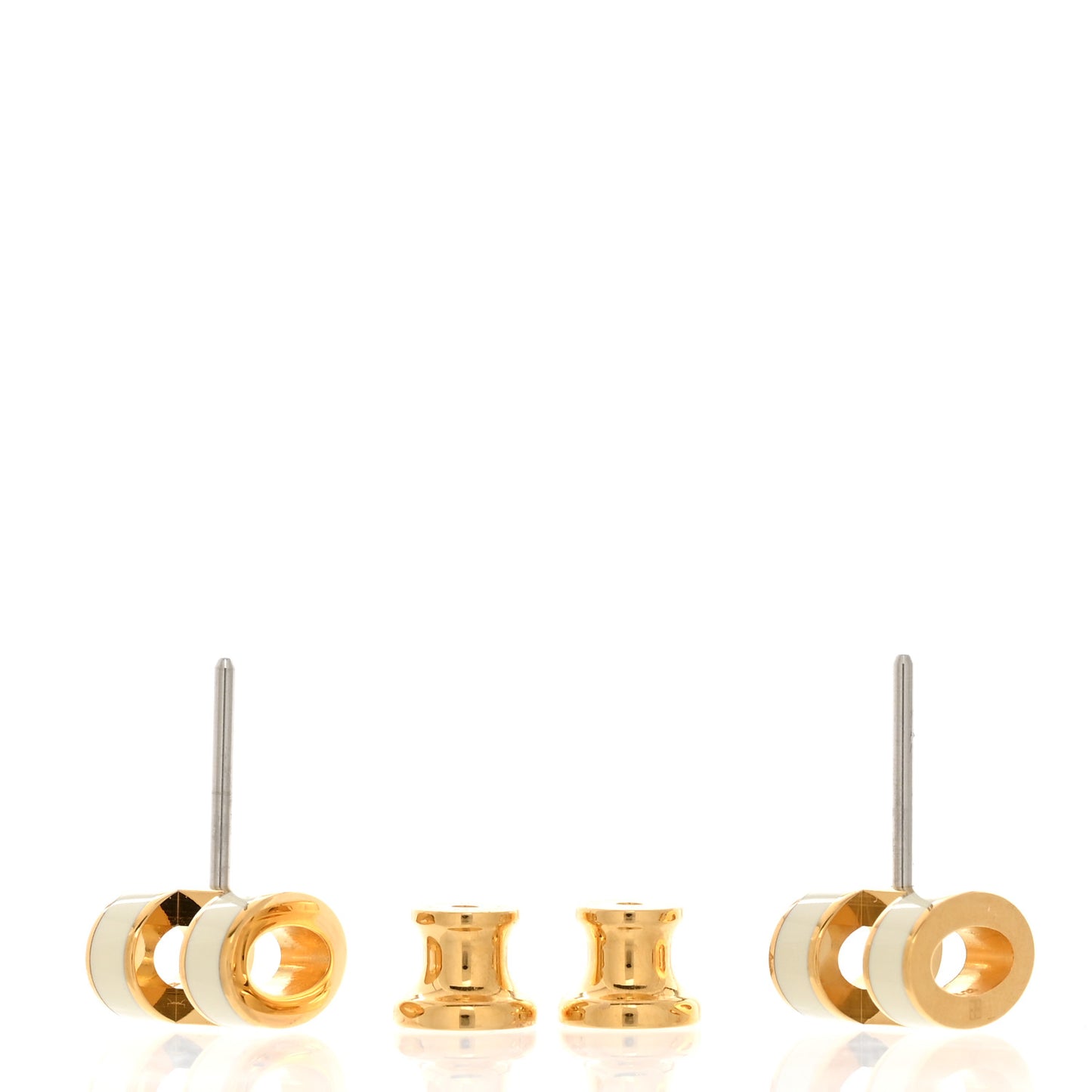 Gold Lacquered Mini Pop H Earrings White