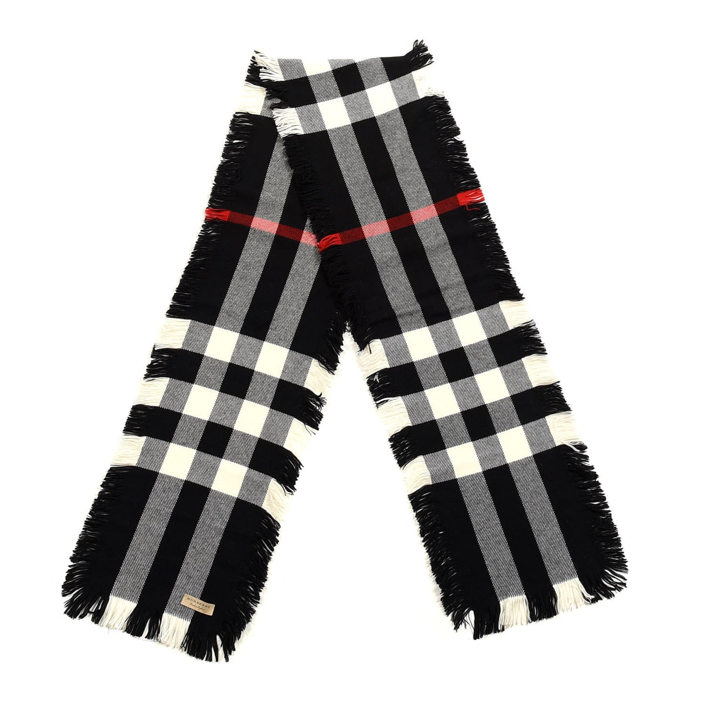 Wool Half Mega Check Fringe Scarf Black