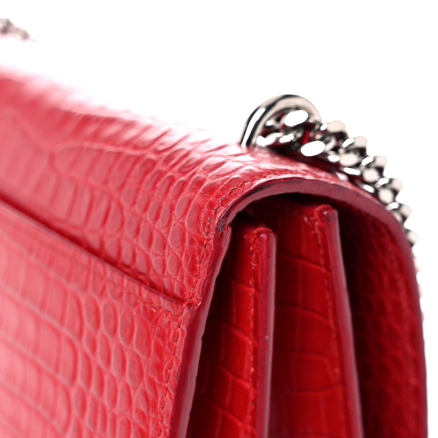 Calfskin Crocodile Embossed Medium Monogram Sunset Rouge Eros