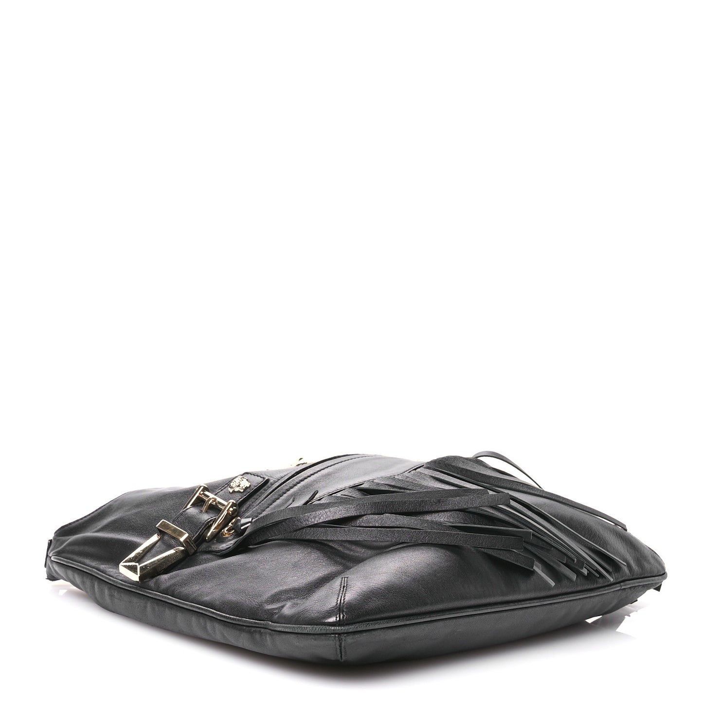 Calfskin Palazzo Fringe Shoulder Bag Black