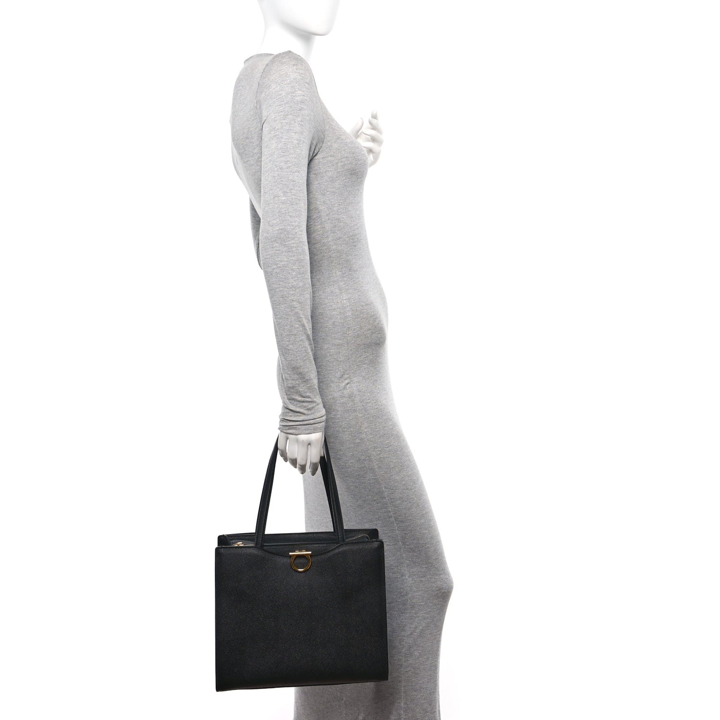 Grainy Calfskin Gemini Tote Black Bonbon