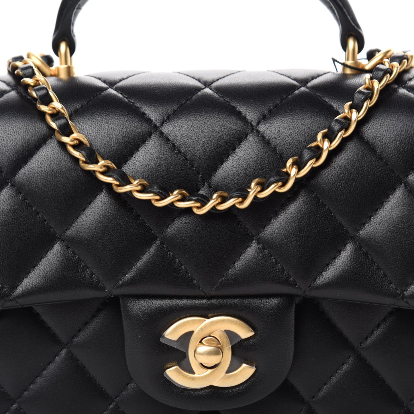 Lambskin Quilted Mini Top Handle Rectangular Flap Black