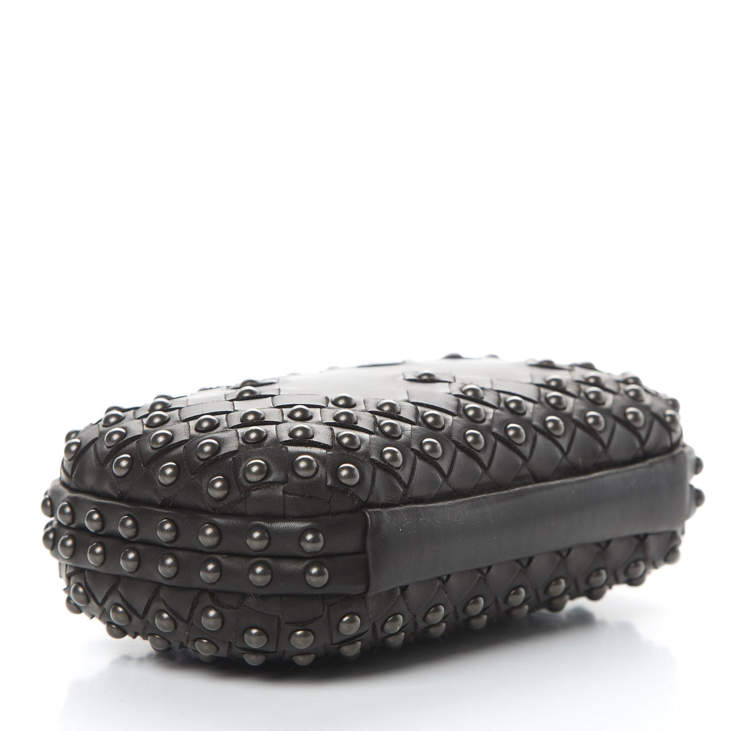 Waxy Nappa Intrecciato Knot Studded Clutch Black