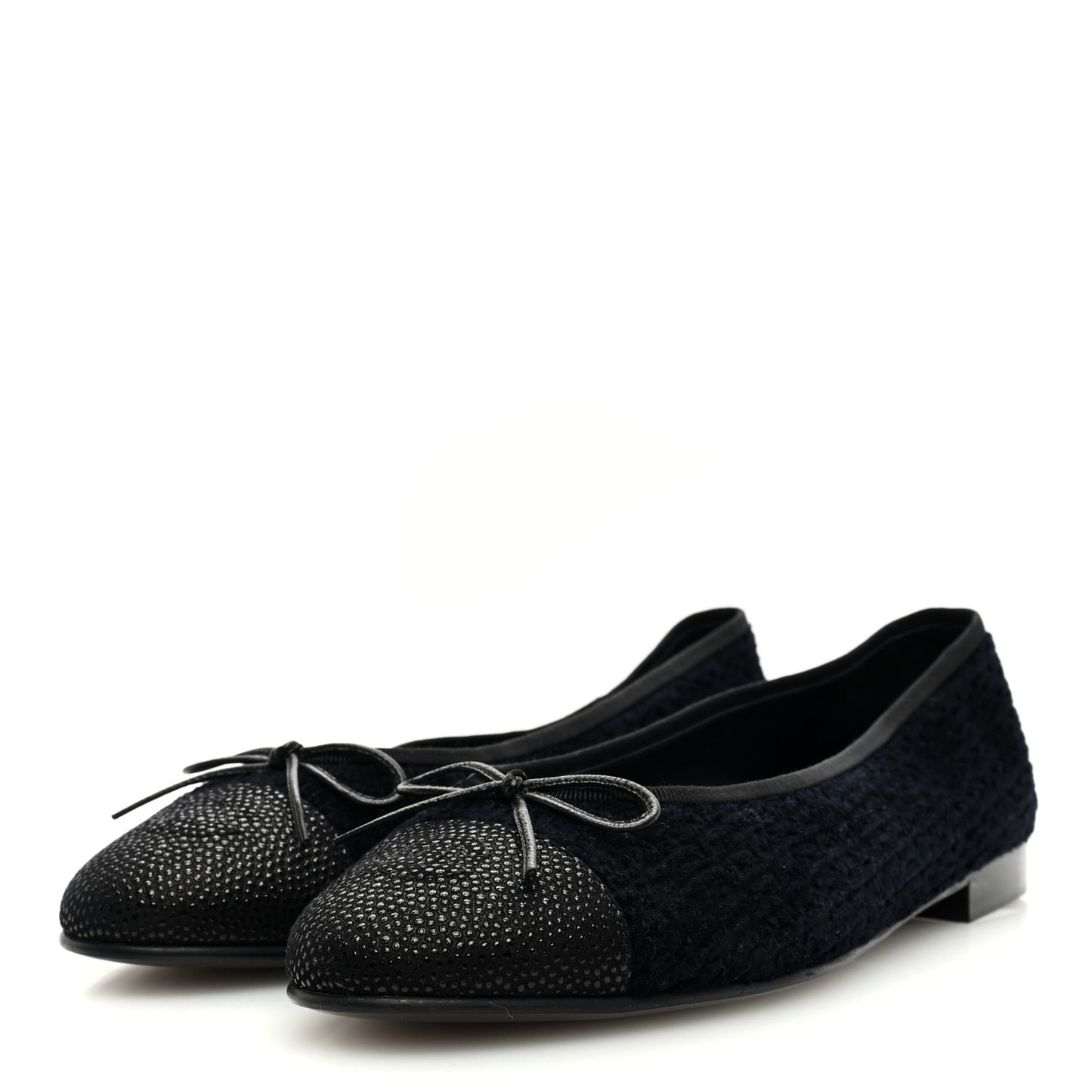 Tweed Caviar Cap Toe Ballerina Flats 39.5 Black