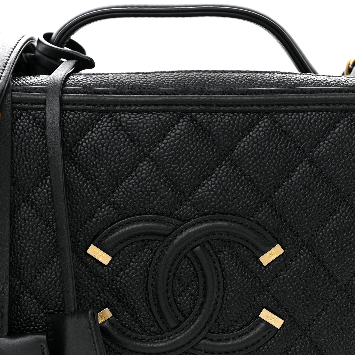 Caviar Quilted Large CC Filigree Vanity Case Black