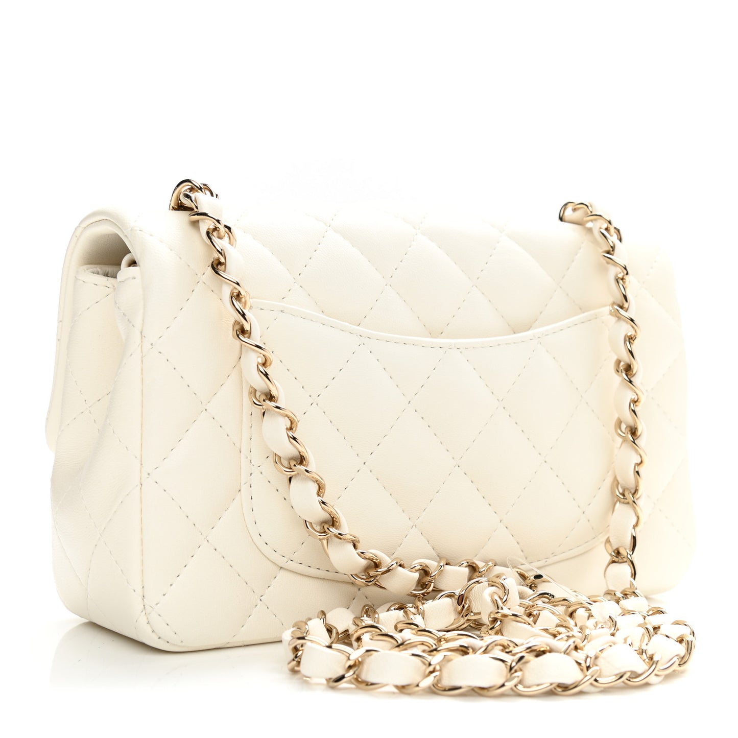 Lambskin Quilted Mini Rectangular Flap White