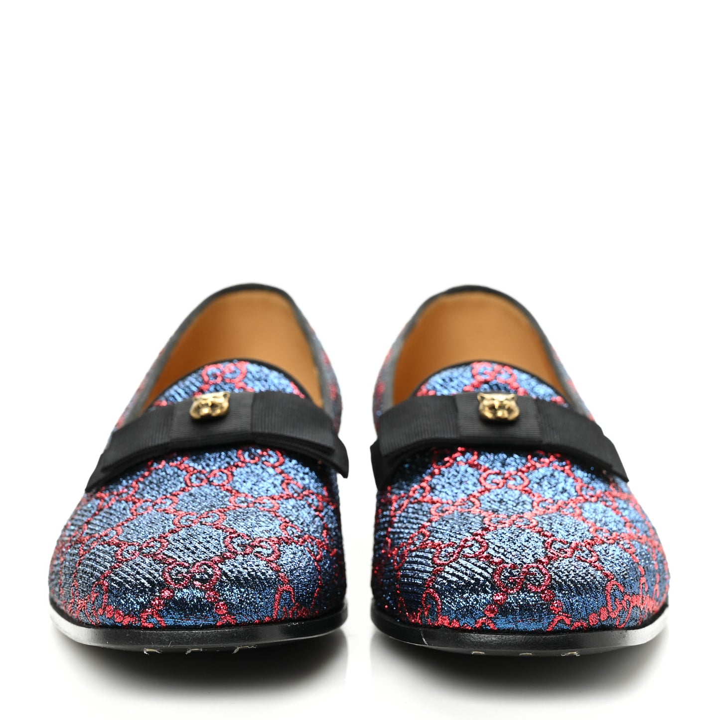 Lurex GG Monogram Mens Bow Loafers 6.5 Iridescent Blue Iridescent Red Black